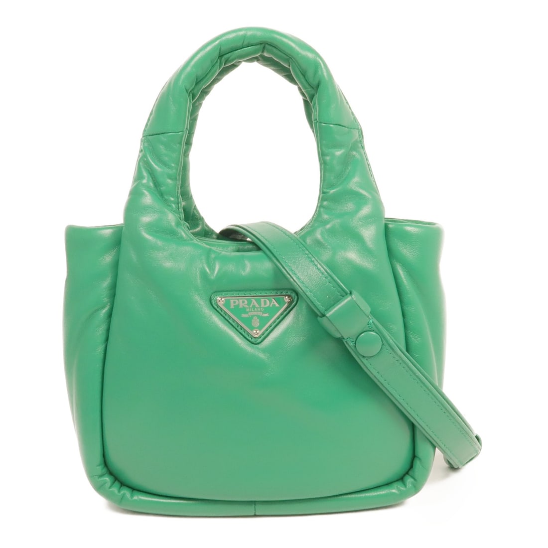 PRADA Small Soft Padded 2 Way Shoulder Handbag Green Lambskin (1 of 14)