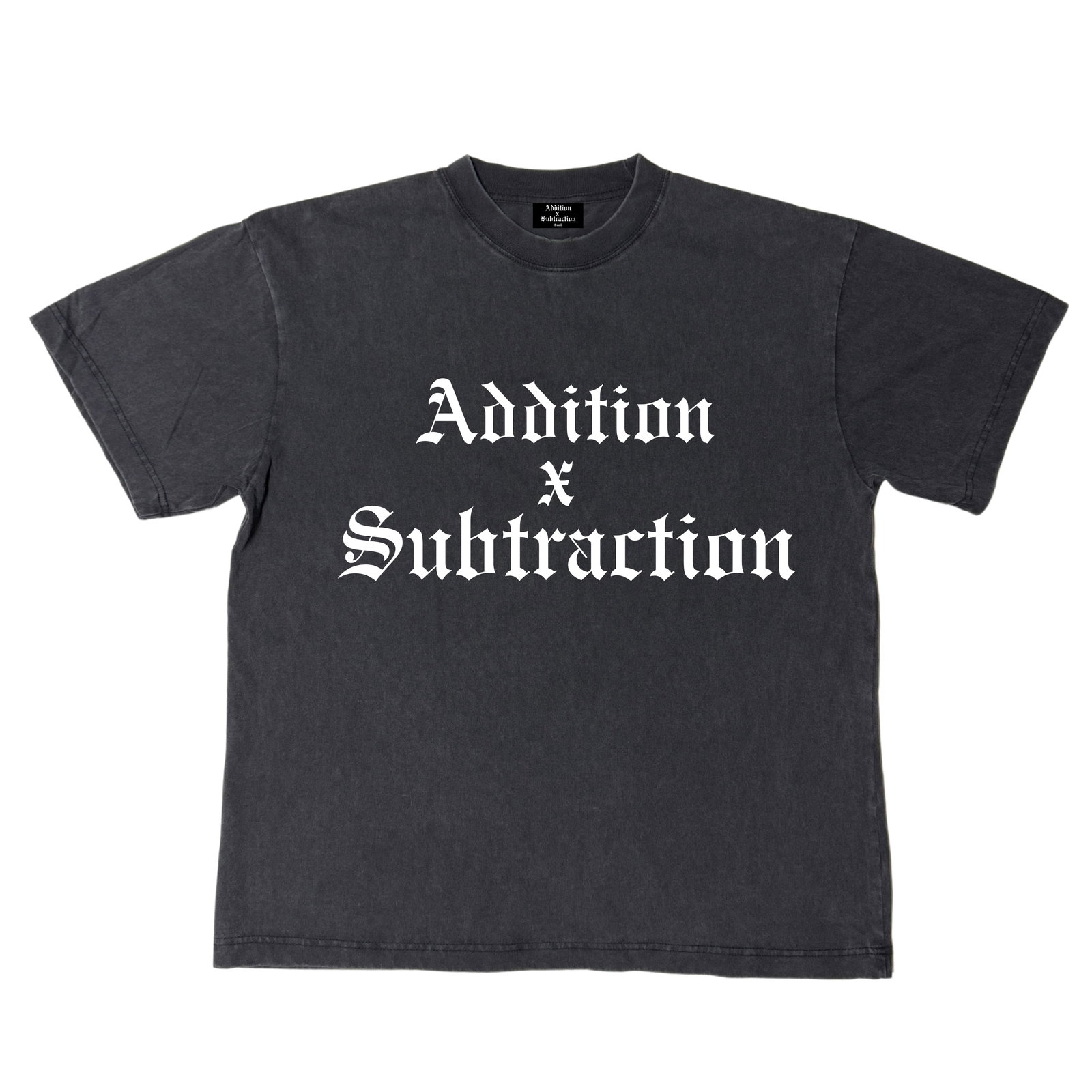 Addition By Subtraction Plus By Minus Black T Shirt XL: Addition By Subtraction Plus By Minus Black T Shirt XL Addition By Subtraction New Beginnings black tee in un-used, unworn condition. A simple vintage-style T-shirt design with an Extra Large fit. Spe