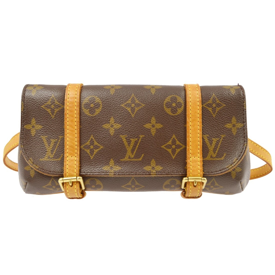 Louis Vuitton Marelle Monogram Canvas Waist Bag with Belt M51159: Louis Vuitton Marelle Monogram Canvas Waist Bag with Belt M51159 Vintage Louis Vuitton Pochette Marelle belt bum bag in brown Monogram canvas with leather trim and a beige belt strap. This women's bag