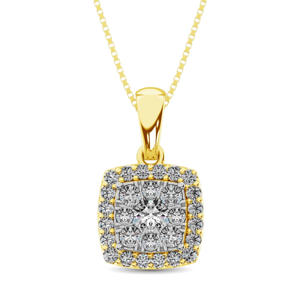 Diamond Fashion Pendant 5/8 Ct.tw Round Cut in 14K Yellow Gold: Diamond Fashion Pendant 5/8 Ct.tw Round Cut in 14K Yellow Gold 14k Yellow Gold Stone Color: Gh Stone Clarity: I1 Unless otherwise specified, pendants that include a chain are paired with our standard 