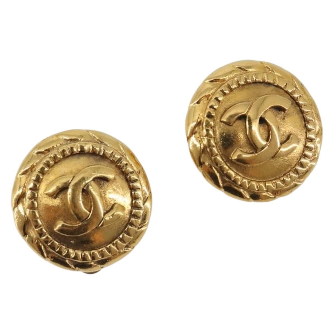 CHANEL CC Gold Tone Metal Earring France (1 of 11)