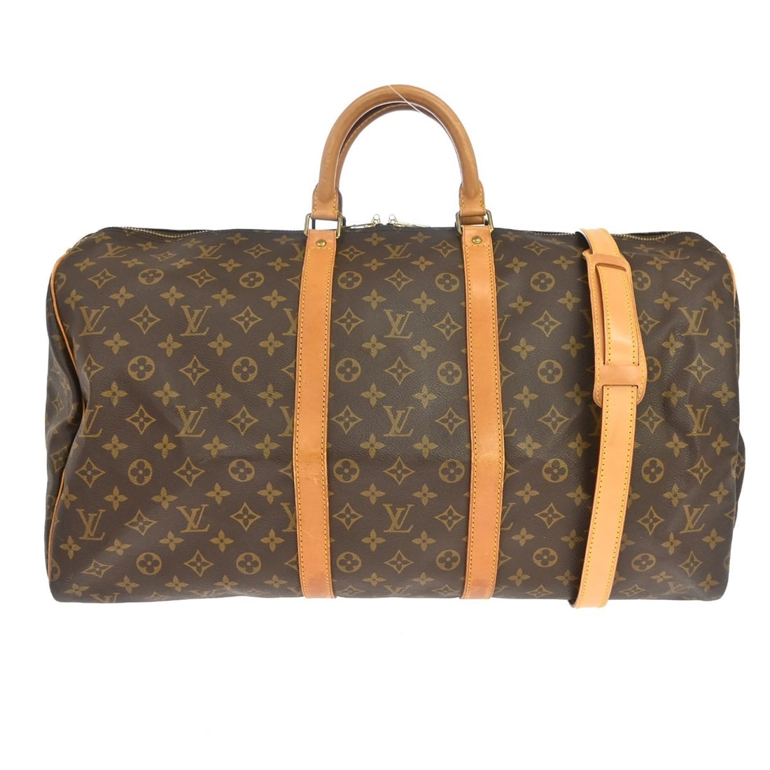 Louis Vuitton Keepall Bandouliere 55 Monogram Travel Duffle Bag M41414: Louis Vuitton Keepall Bandouliere 55 Monogram Travel Duffle Bag M41414 Vintage Louis Vuitton Keepall Bandouliere 55 travel bag in brown Monogram canvas with leather trim and double handles. This extra