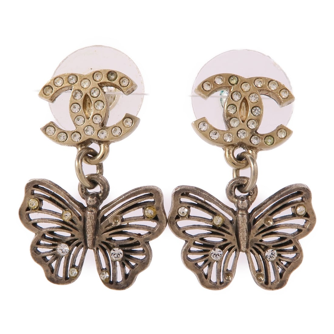 CHANEL CC Gold Tone Pierced Earrings France: CHANEL CC Gold Tone Pierced Earrings France CHANEL pierced earrings in gold metal, designed for women. The earrings are described as a pair and feature a CC motif, with no stone and no accessories inc