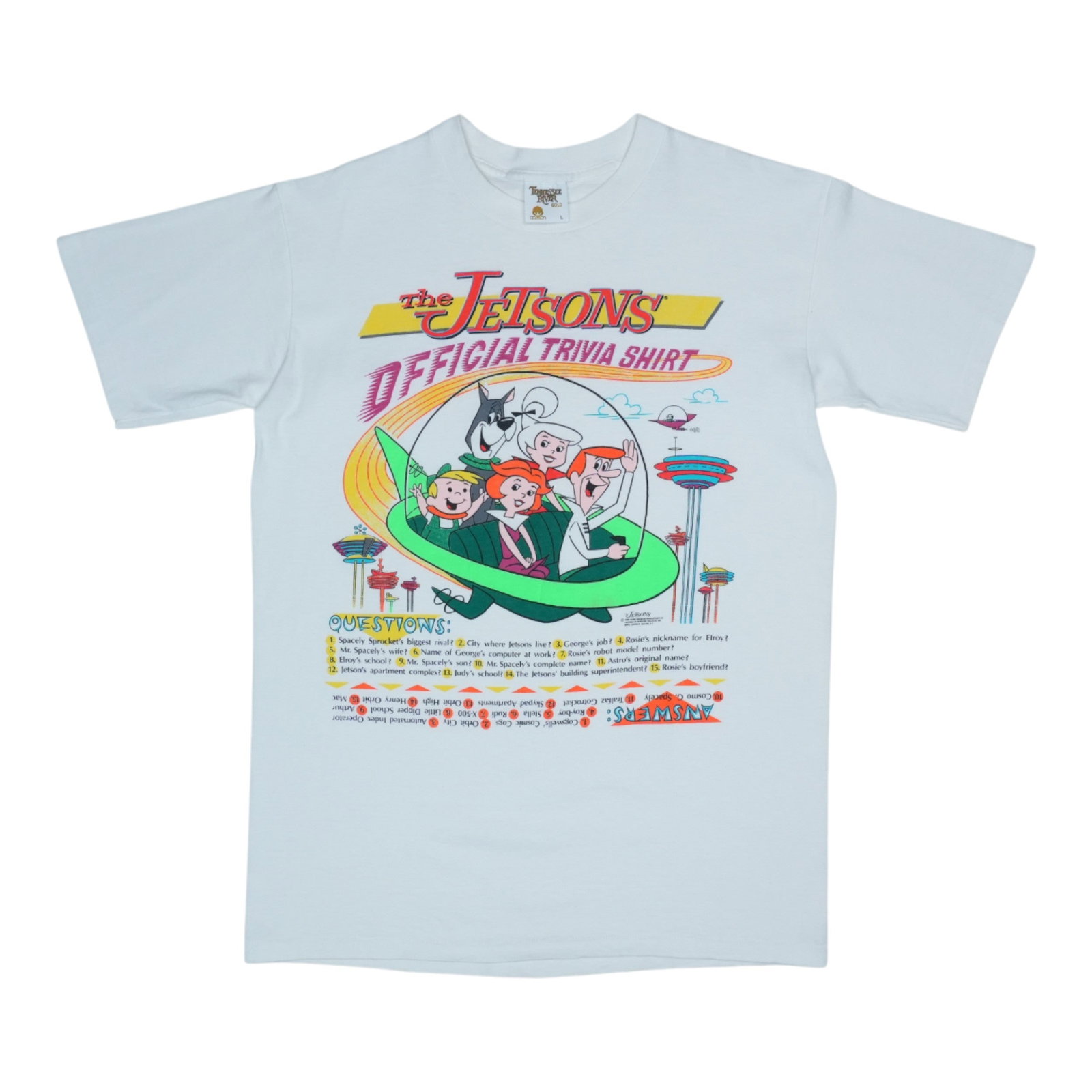 Vintage 1990 The Jetsons Trivia T Shirt Large White Cotton (1 of 5)