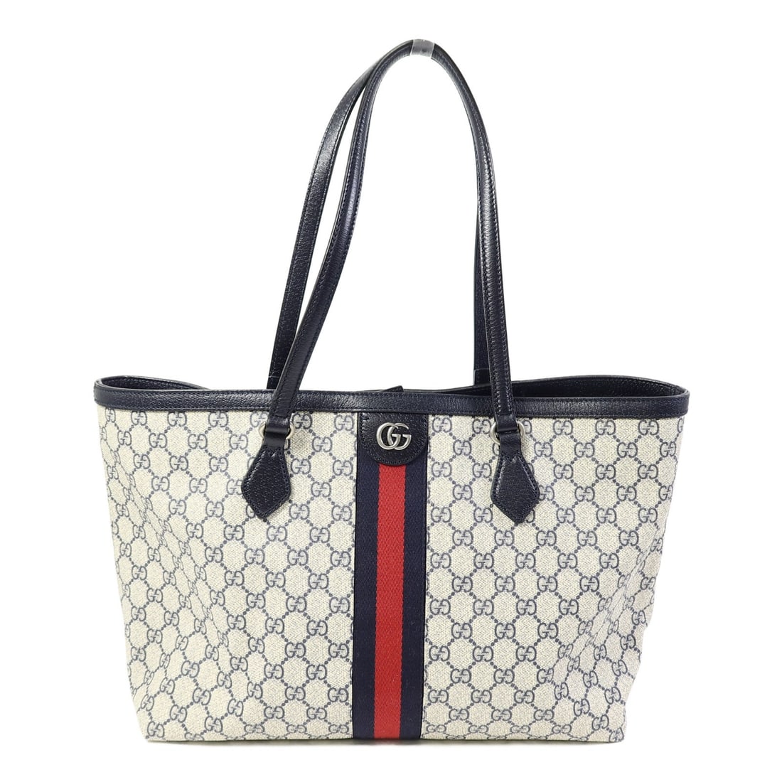 GUCCI Ophidia 631685 Medium Tote Bag GG Supreme Beige Navy: GUCCI Ophidia 631685 Medium Tote Bag GG Supreme Beige Navy Ophidia medium tote bag in GG Supreme coated canvas with a beige exterior and silver-tone hardware. This women's tote is made in Italy and fe