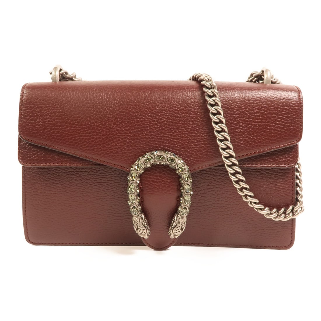 GUCCI Dionysus 400249 Red Calfskin Shoulder Bag Silver Tone: GUCCI Dionysus 400249 Red Calfskin Shoulder Bag Silver Tone GUCCI Dionysus Chain Shoulder Bag in red calfskin (cowhide) leather, model 400249. This women's shoulder bag features a chain shoulder strap