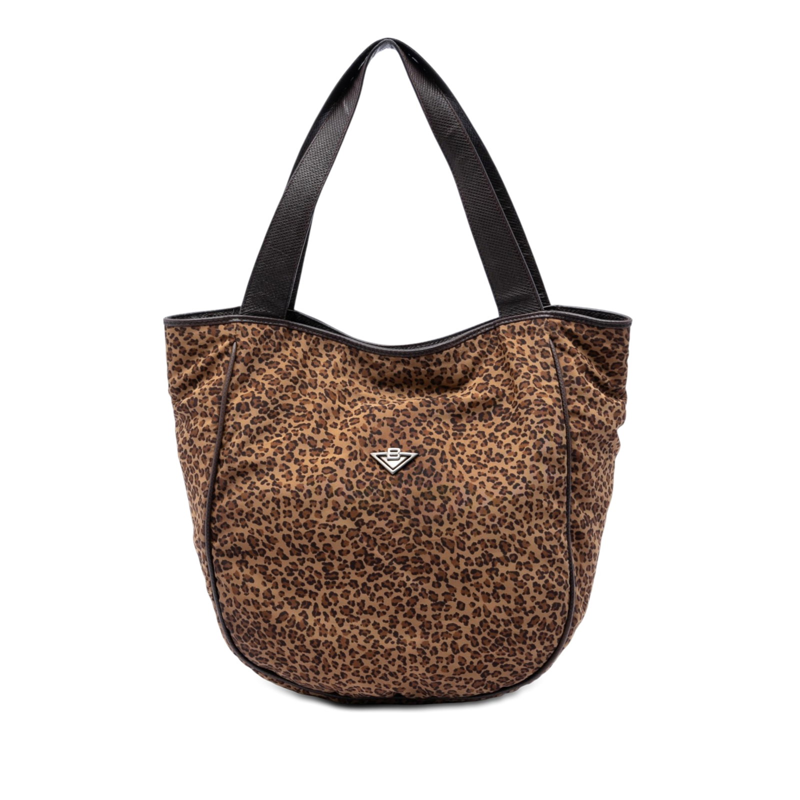 Bottega Veneta Leopard Print Nylon Tote Bag: Bottega Veneta Leopard Print Nylon Tote Bag This Bottega Veneta tote bag features a striking leopard print on durable nylon, complemented by leather trim and flat leather straps. The open top design p