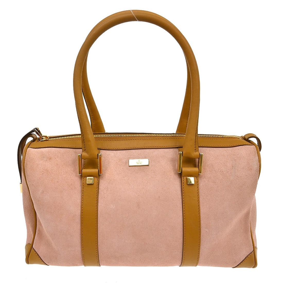 Gucci GG Medium Top Handle Bag Brown Pink Suede Leather: Gucci GG Medium Top Handle Bag Brown Pink Suede Leather Gucci top handle bag in pink and brown suede with leather details. It features double handles, a medium size profile, and a casual style