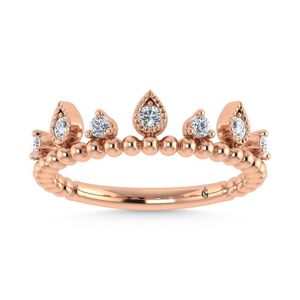 14K Rose Gold Diamond 1/5 Ct.Tw. Stackable Band: 14K Rose Gold Diamond 1/5 Ct.Tw. Stackable Band 14k Rose Gold Stone Color: G-h Stone Clarity: Si2 Each ring is presented in standard size 6.5. Complimentary resizing is available between sizes 510