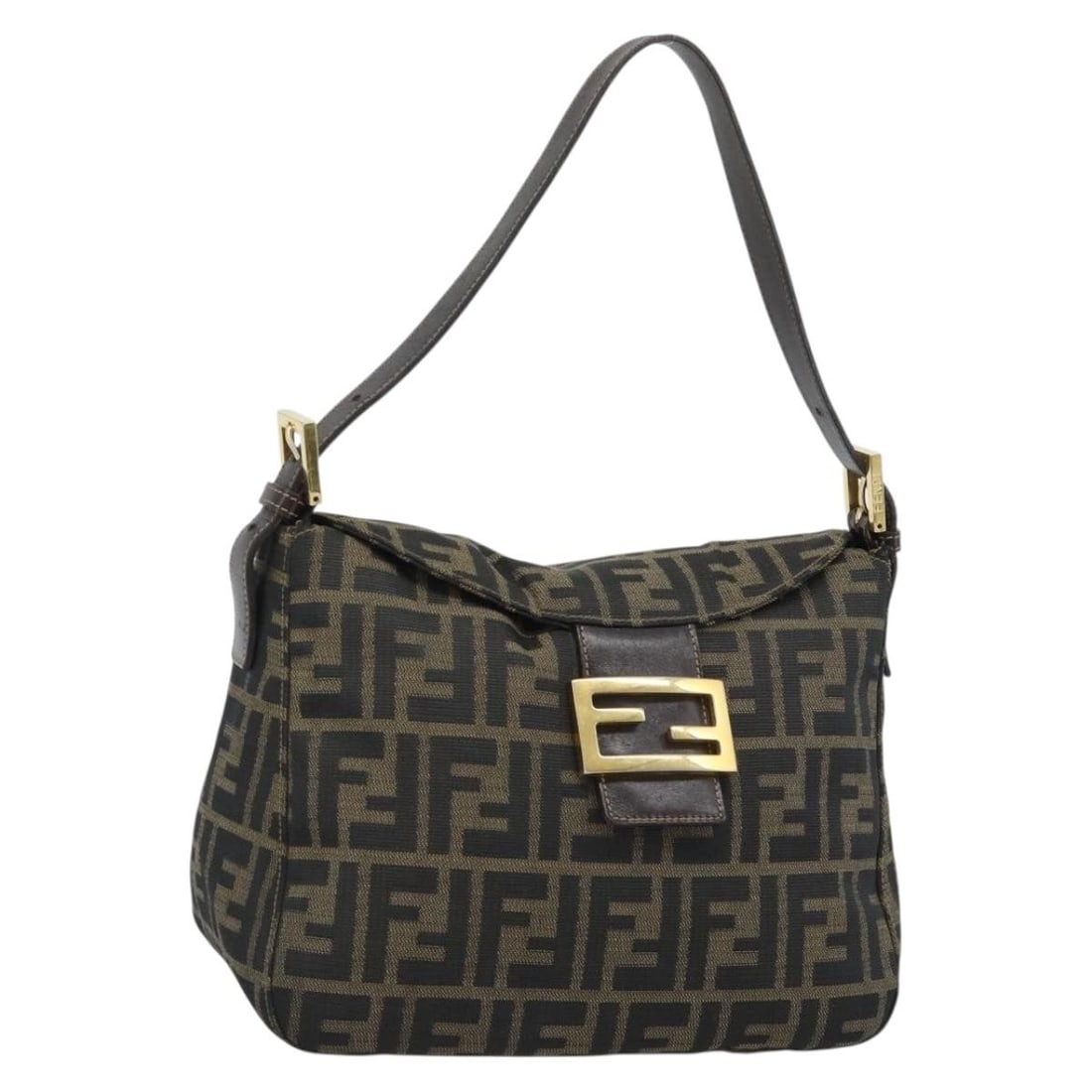 Fendi Mamma Baguette Shoulder Bag in Brown Black Zucca Canvas: Fendi Mamma Baguette Shoulder Bag in Brown Black Zucca Canvas Authentic Fendi Mamma Baguette shoulder bag in brown and black Zucca canvas. This women's shoulder bag is made in Italy and features an ad