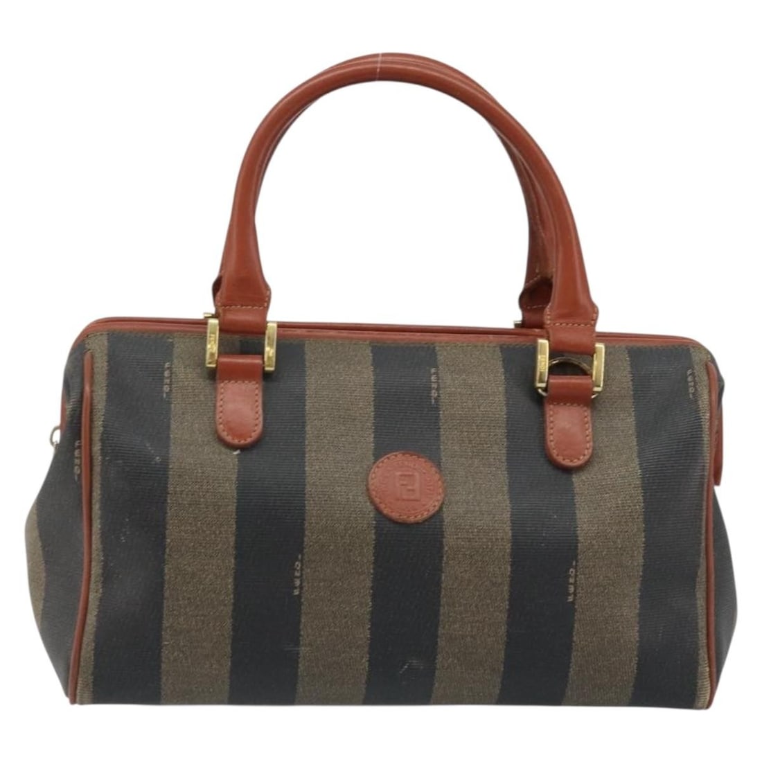 Vintage Fendi Pequin Boston Bag Brown Coated Canvas Convertible Satchel: Vintage Fendi Pequin Boston Bag Brown Coated Canvas Convertible Satchel This Fendi Vintage Pequin Convertible Boston Bag is crafted from coated canvas in brown and features the iconic Pequin stripe de