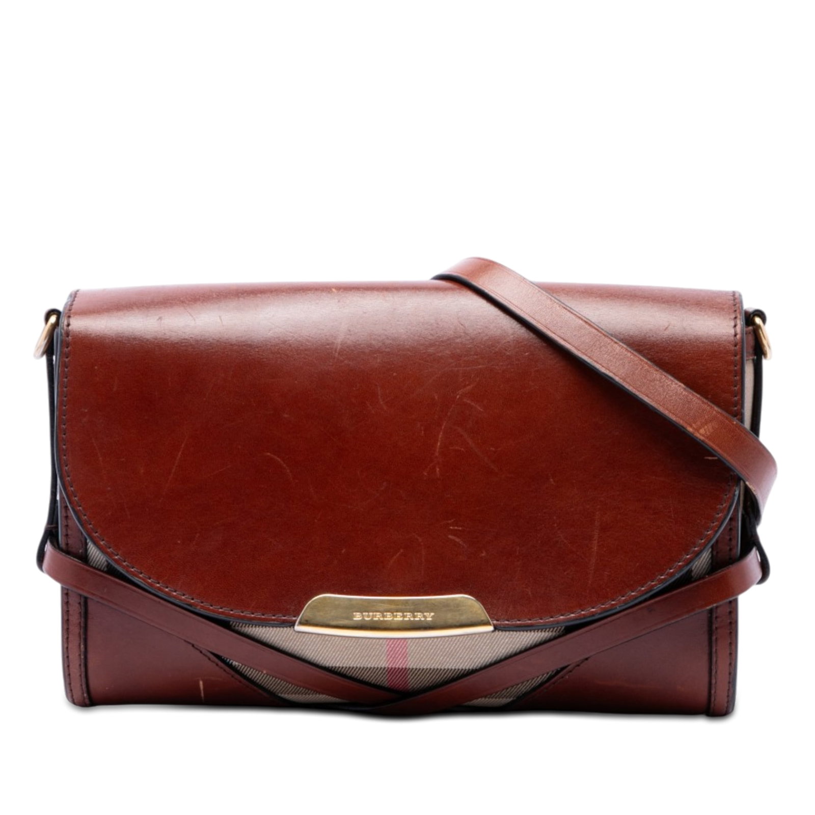 Burberry Abbott Bridle Crossbody Bag in Leather and House Check Canvas (1 of 6)