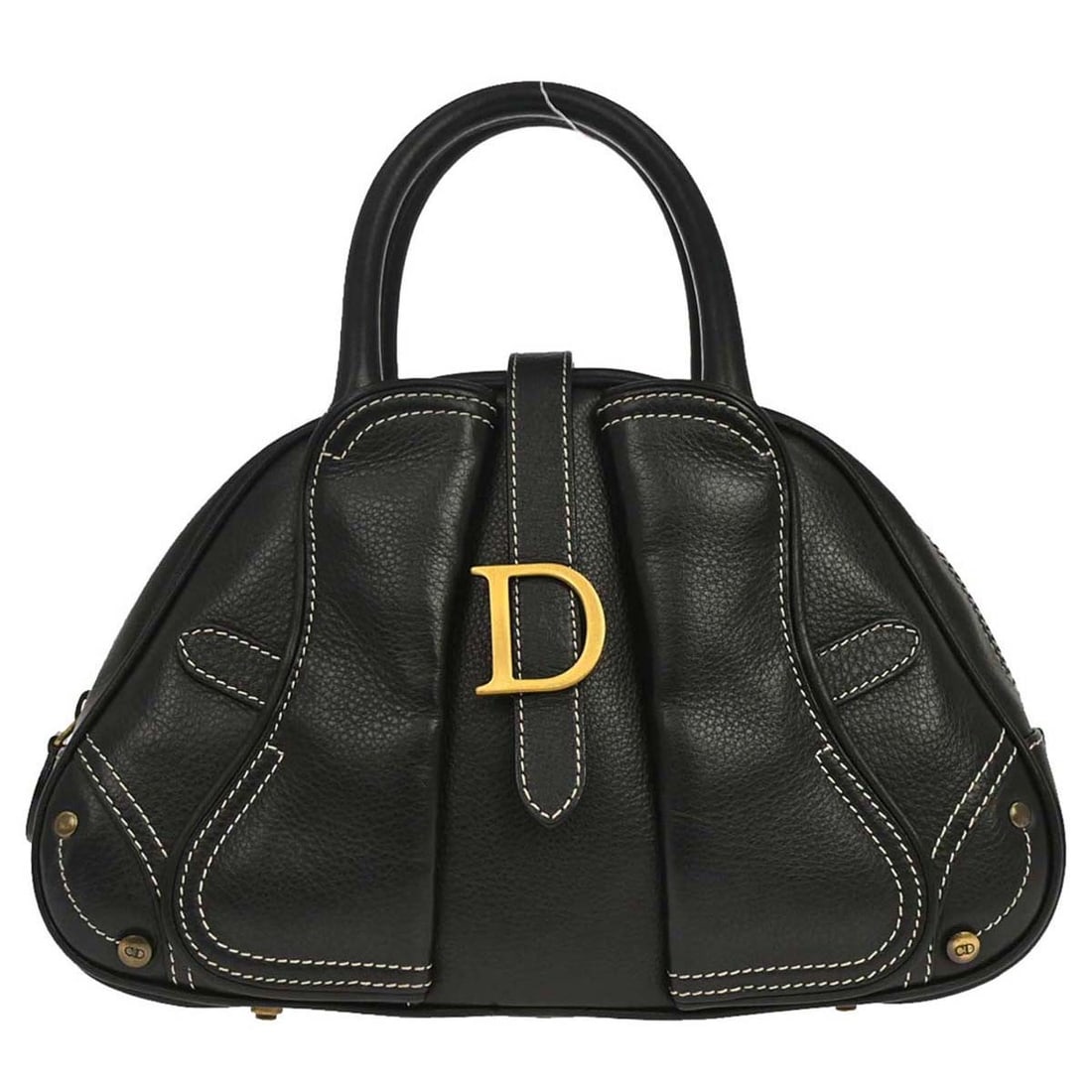 Dior Saddle Bag Black Leather Double Handle Purse: Dior Saddle Bag Black Leather Double Handle Purse Christian Dior black leather double saddle handbag in medium size with a zipper closure and double handles. It features a nylon lining, logo accents, 