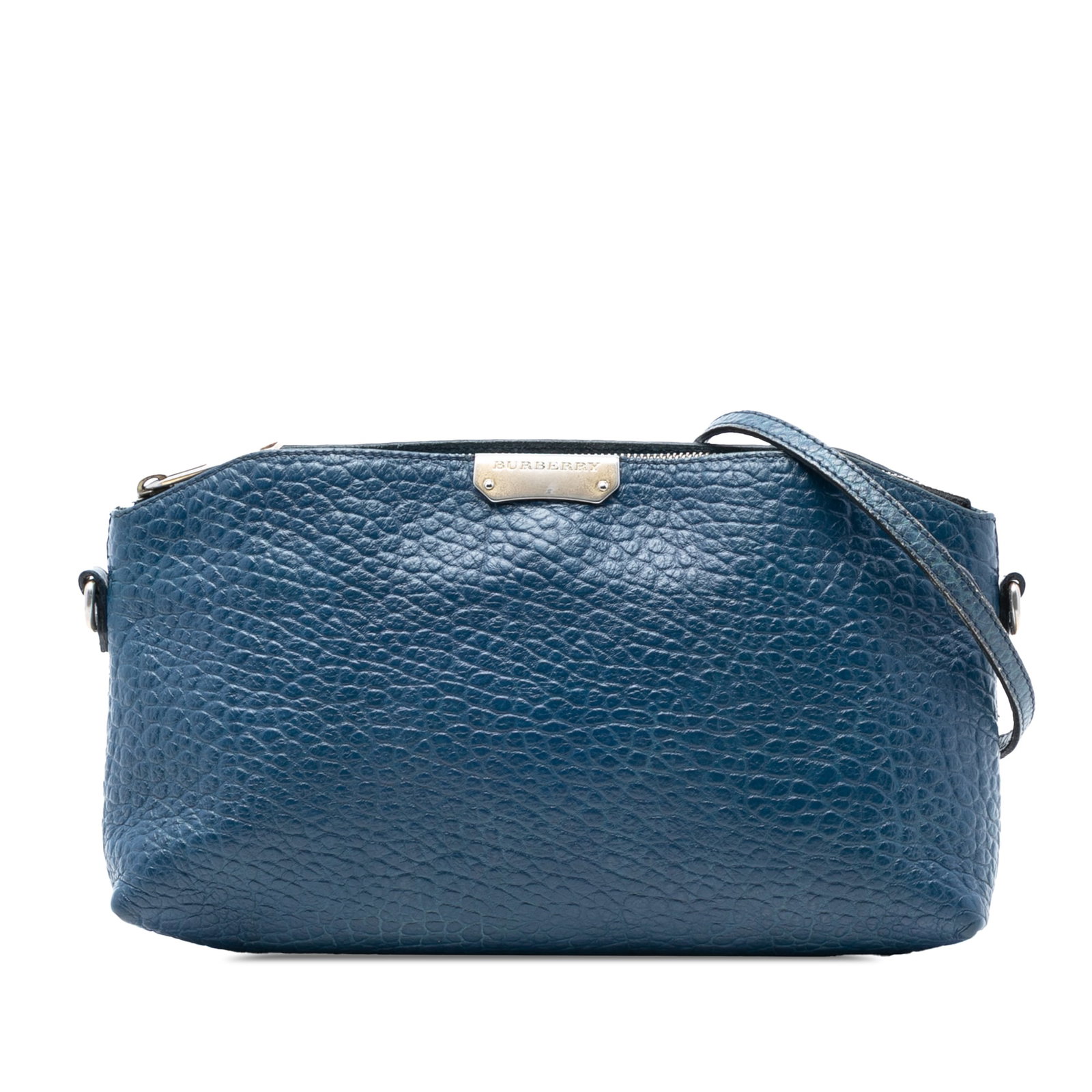 Blue Leather Chichester Crossbody Bag with Adjustable Strap by Burberry: Blue Leather Chichester Crossbody Bag with Adjustable Strap by Burberry This Burberry Chichester crossbody bag is crafted from grained blue leather and features an adjustable flat leather strap, a top
