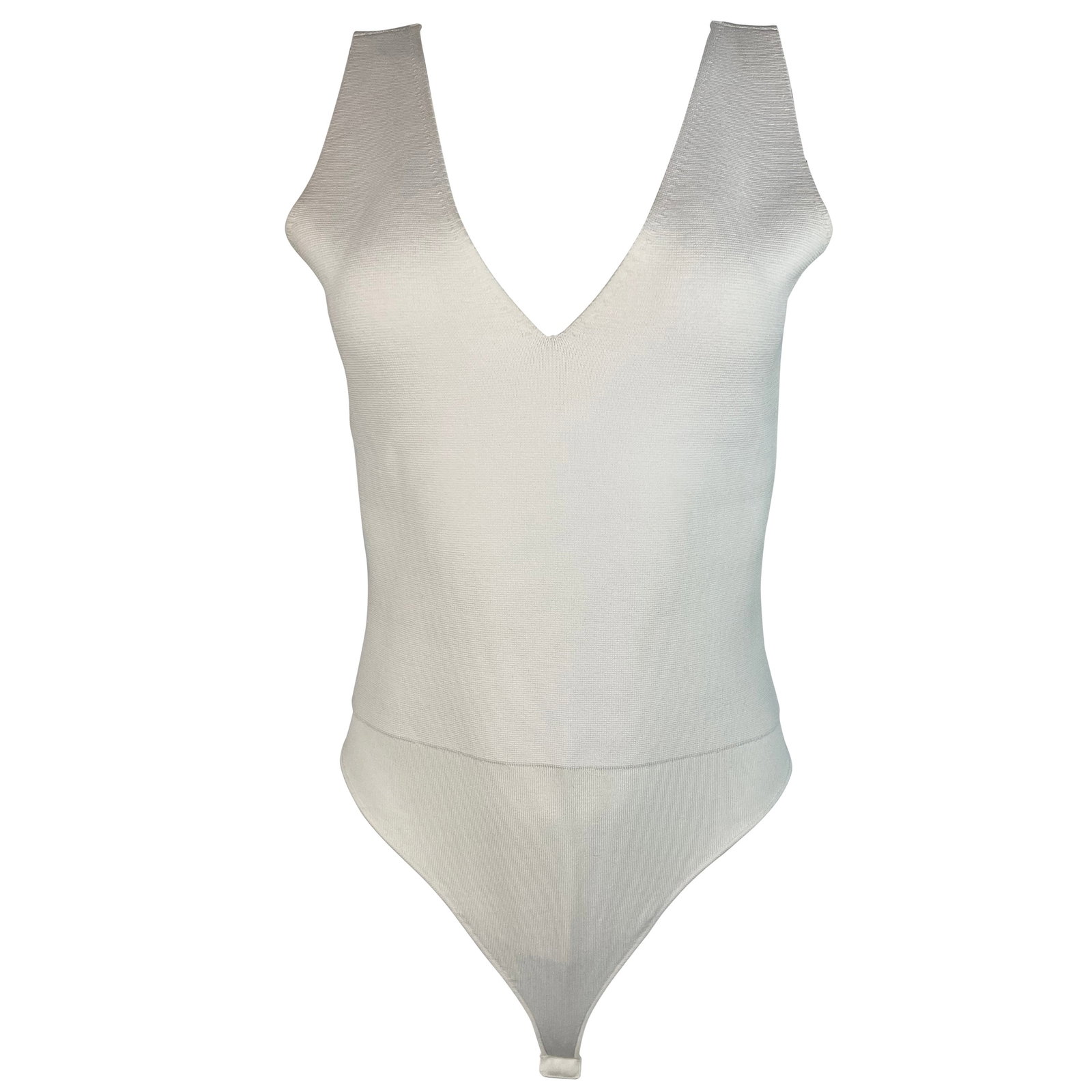 A.L.C. White Sleeveless Bodysuit Deep V Neck Size Large (1 of 7)