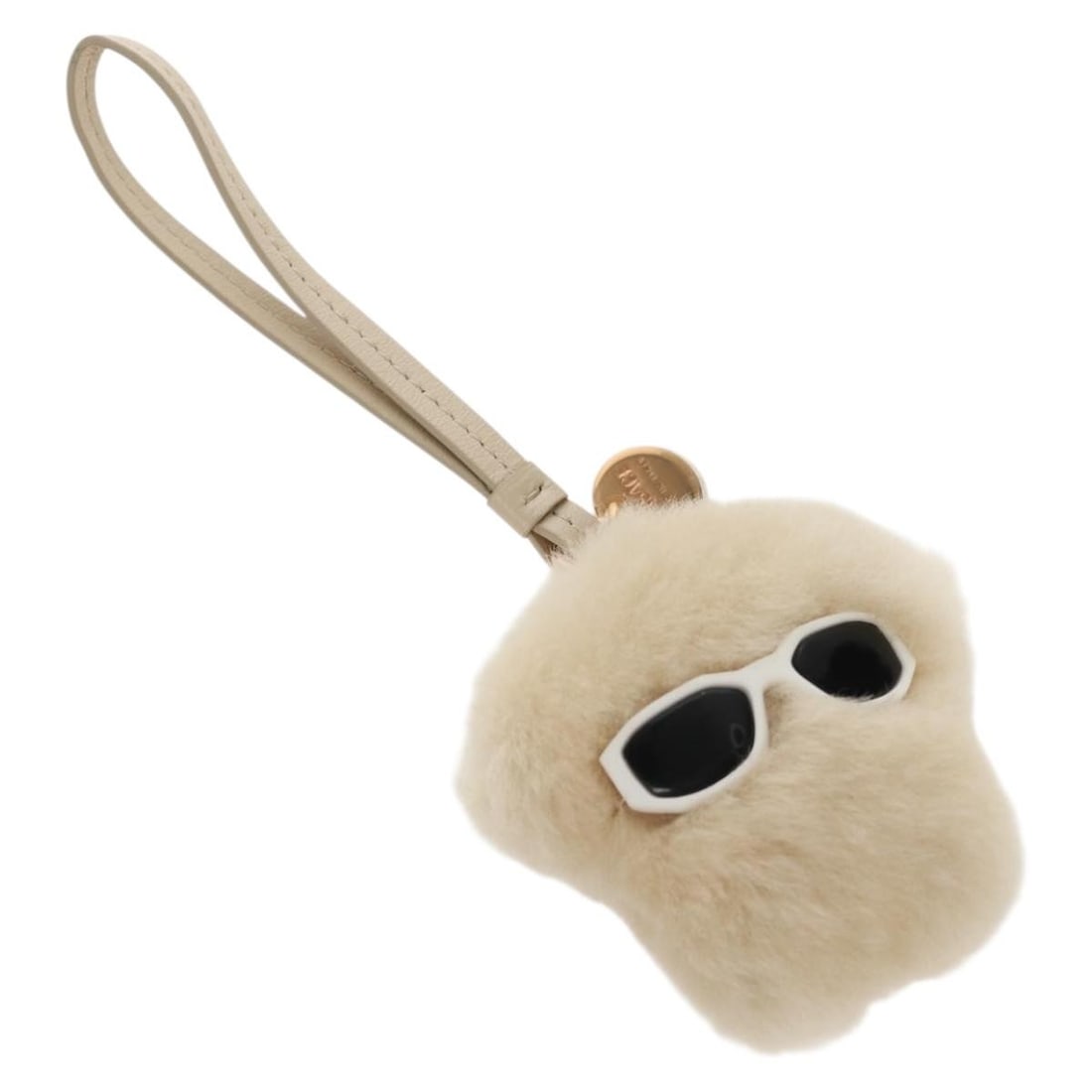 VERSACE Medusa Charm Beige Leather Fur Keychain: VERSACE Medusa Charm Beige Leather Fur Keychain Elevate your accessory game with this authentic VERSACE Medusa Fluffy Shearling Charm in a sophisticated beige hue. Crafted in Italy, this charm feature