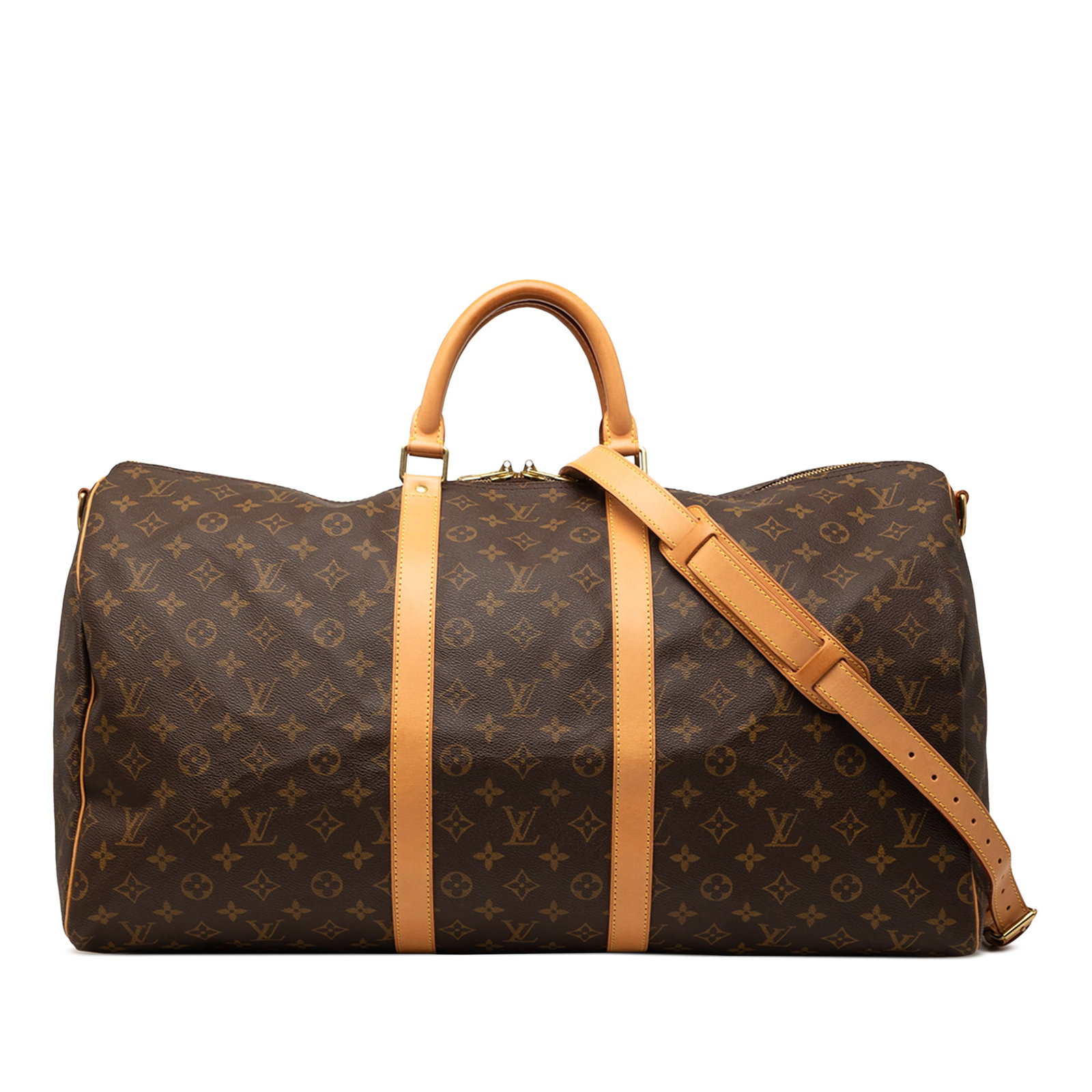 Louis Vuitton Keepall 55 Monogram Bandouliere Duffle Bag: Louis Vuitton Keepall 55 Monogram Bandouliere Duffle Bag Louis Vuitton Monogram Keepall Bandouliere 55 travel bag crafted with a monogram canvas body, vachetta leather trim, rolled vachetta leather ha