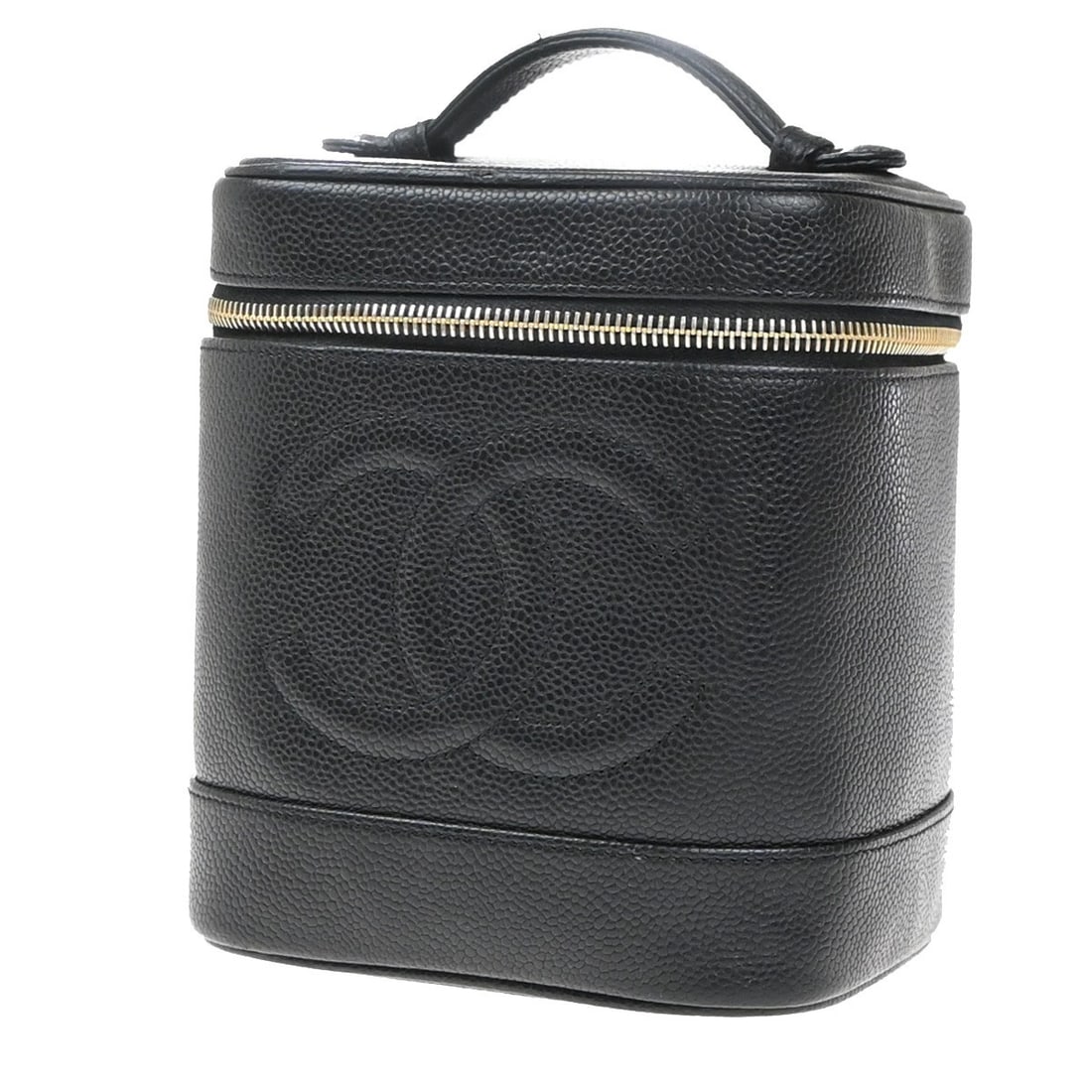 Chanel Black Caviar Leather Vintage Timeless Cosmetic Bag: Chanel Black Caviar Leather Vintage Timeless Cosmetic Bag This Chanel Vintage Timeless Cosmetic Case is crafted from black leather and designed for women. The case features gold-plated accents and was