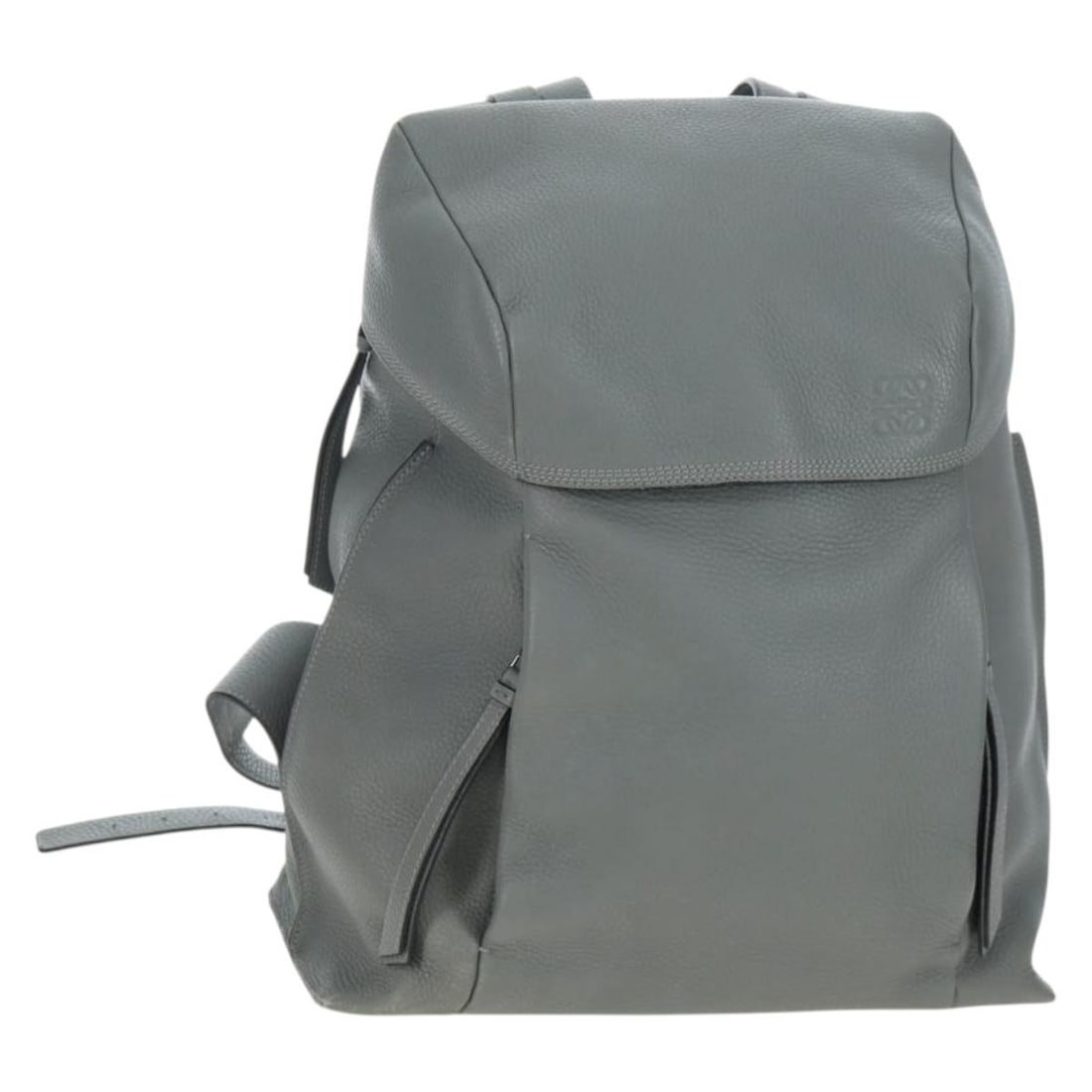 LOEWE Gray Silver Leather Backpack Made in Spain: LOEWE Gray Silver Leather Backpack Made in Spain A LOEWE leather backpack in gray and silver, made in Spain. It features a practical backpack style and comes with the item shown in the photo only; no 