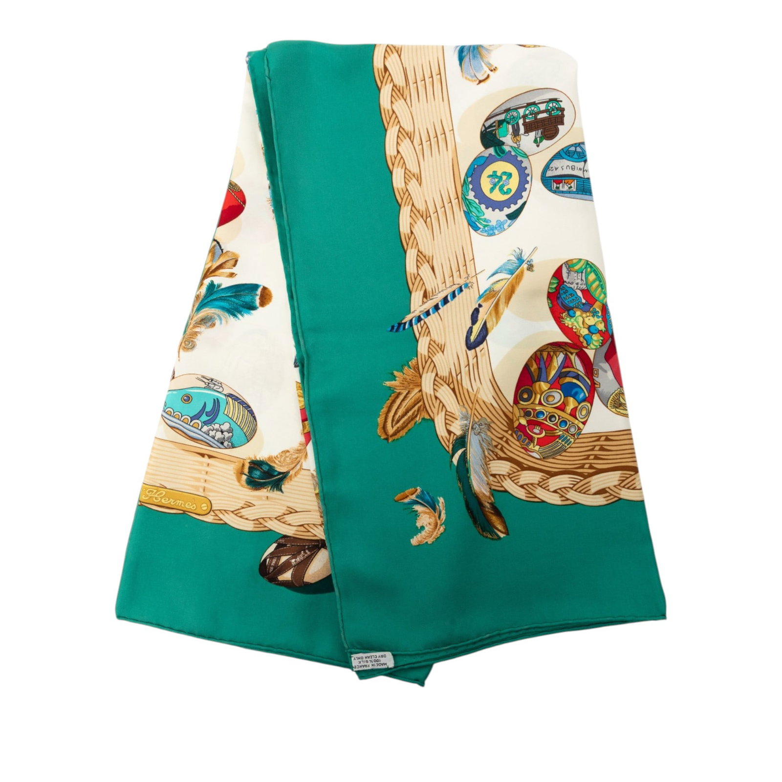Hermes Couvee d Hermes 90 Silk Scarf White: Hermes Couvee d Hermes 90 Silk Scarf White Hermes Couvee d Hermes Silk Scarf 90 in white silk with the Couvee d Hermes print. Condition is AB, with staining on the front and back and loose stitching o