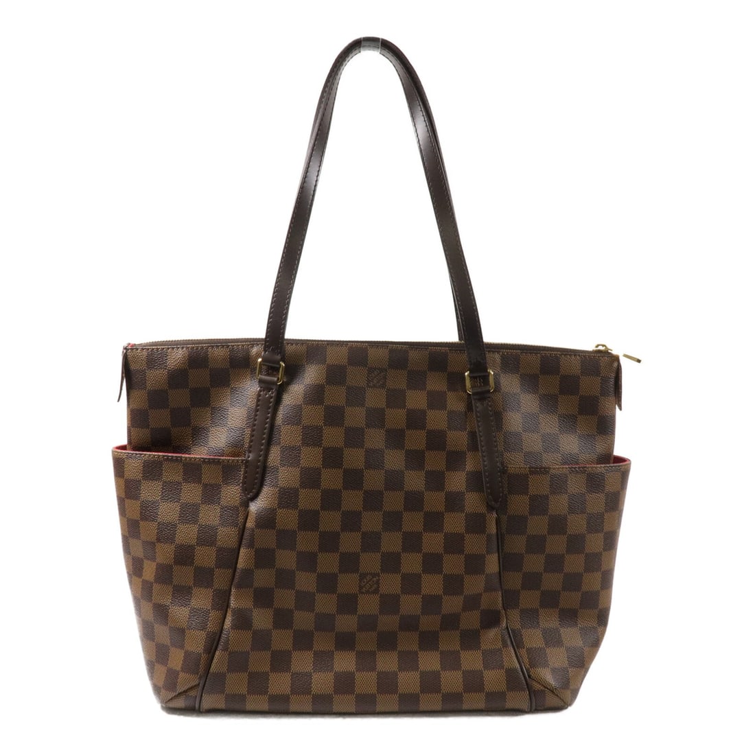 Louis Vuitton Totally MM Damier Ebene Shoulder Bag N41281: Louis Vuitton Totally MM Damier Ebene Shoulder Bag N41281 A Louis Vuitton Totally MM shoulder tote bag in Damier Ebene brown, model N41281. It features Damier PVC coated canvas construction, a shoulde