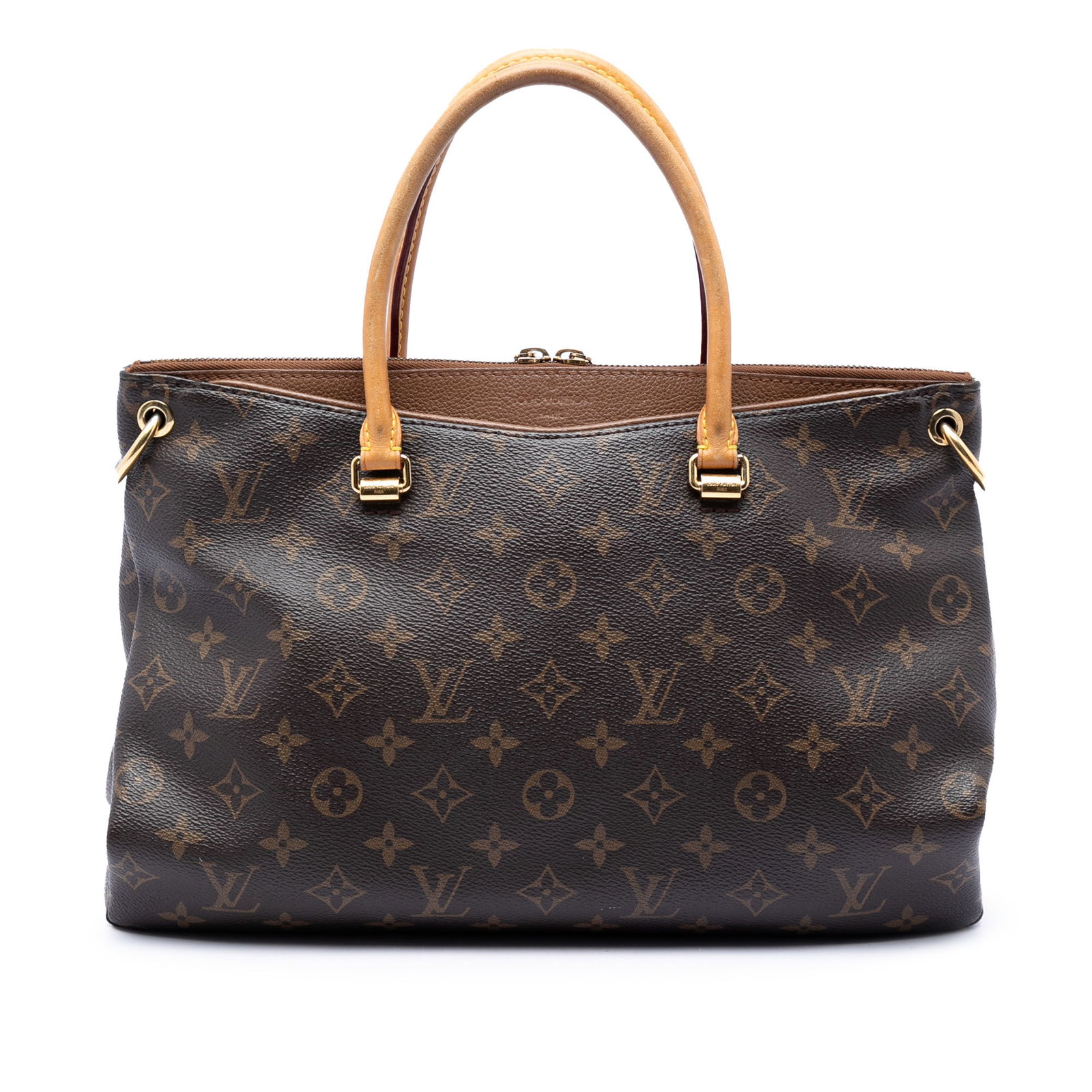 Louis Vuitton Pallas MM Monogram Satchel Brown Canvas: Louis Vuitton Pallas MM Monogram Satchel Brown Canvas Louis Vuitton Monogram Pallas MM satchel in brown monogram canvas with rolled vachetta leather handles and a top zip closure. The interior include