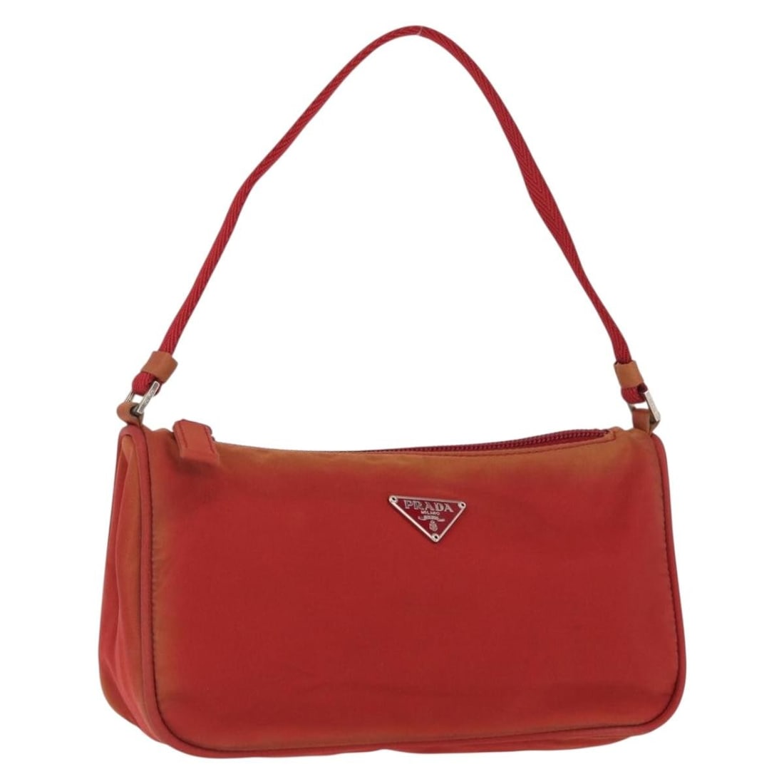 Prada Nylon Red Silver Accessory Pouch Italy 7.9 x 5.1 x 2.4inch: Prada Nylon Red Silver Accessory Pouch Italy 7.9 x 5.1 x 2.4inch This PRADA accessory pouch is crafted from red nylon with silver-tone details and is designed for women. Made in Italy, it features a c