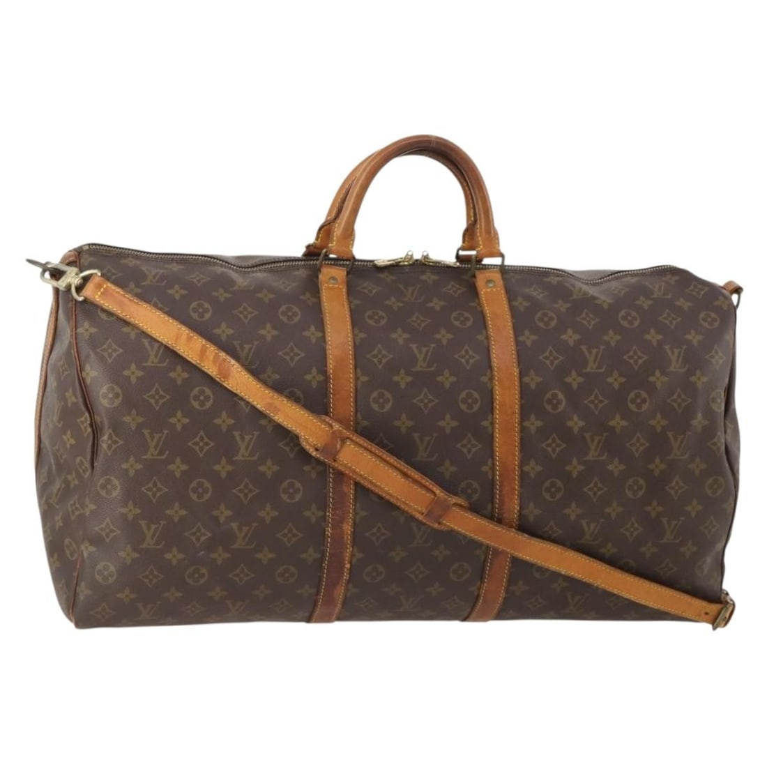 Louis Vuitton M41412 Keepall Bandouliere 60 Monogram Boston Bag: Louis Vuitton M41412 Keepall Bandouliere 60 Monogram Boston Bag Louis Vuitton Keepall Bandouliere 60 Boston bag in Monogram canvas with a detachable shoulder strap. This heavily used bag shows noticea