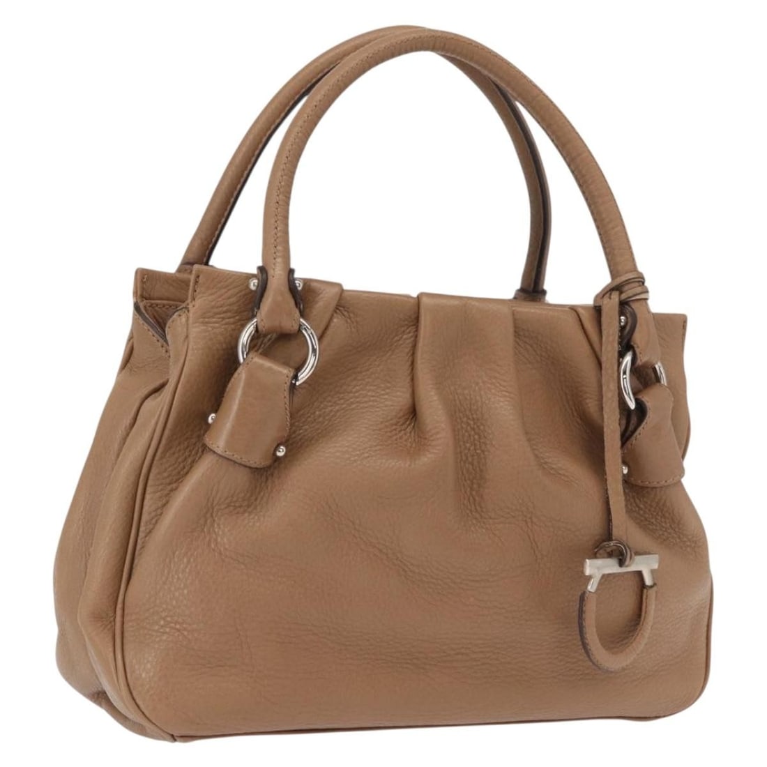 Brown Leather Gancini Handbag by Salvatore Ferragamo Gold Hardware Italy: Brown Leather Gancini Handbag by Salvatore Ferragamo Gold Hardware Italy This Salvatore Ferragamo Gancini handbag is crafted from brown leather with gold-tone accents. Made in Italy, it features a top