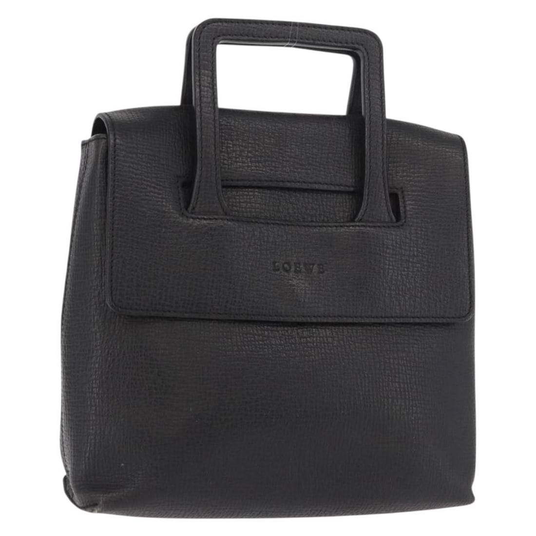 LOEWE Black Silver Leather Hand Bag Auth: LOEWE Black Silver Leather Hand Bag Auth Authentic LOEWE women's leather handbag in black with silver-tone accents, made in Spain. This piece is offered without the original box or dust bag; only the 