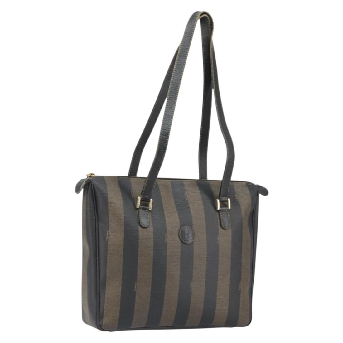 Fendi Pequin Canvas Brown Black Tote Bag Made in Italy: Fendi Pequin Canvas Brown Black Tote Bag Made in Italy This FENDI tote bag features the signature Pequin canvas exterior in brown and black. Made in Italy, it includes dual handles and offers a spacio