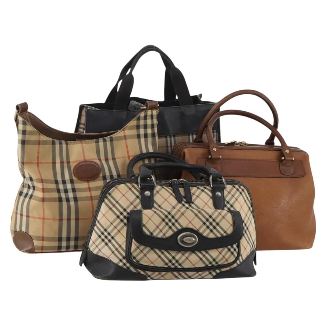 Set of 4 Burberrys Nova Check leather handbags brown beige (1 of 18)