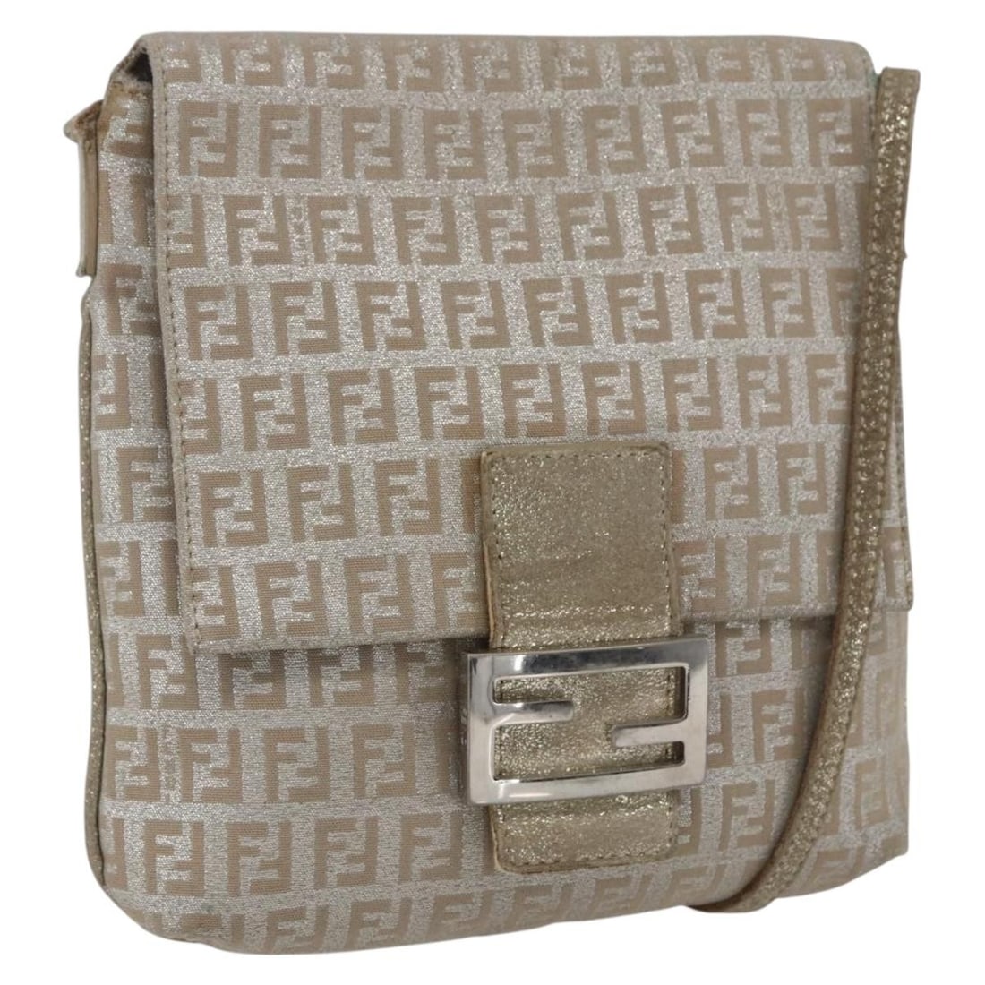 Fendi Mamma Baguette Shoulder Bag in Silver Zucchino Canvas: Fendi Mamma Baguette Shoulder Bag in Silver Zucchino Canvas Fendi Mamma Baguette shoulder bag in Zucchino canvas with a silver exterior. Made in Italy, this women's bag measures approximately 20 cm x 