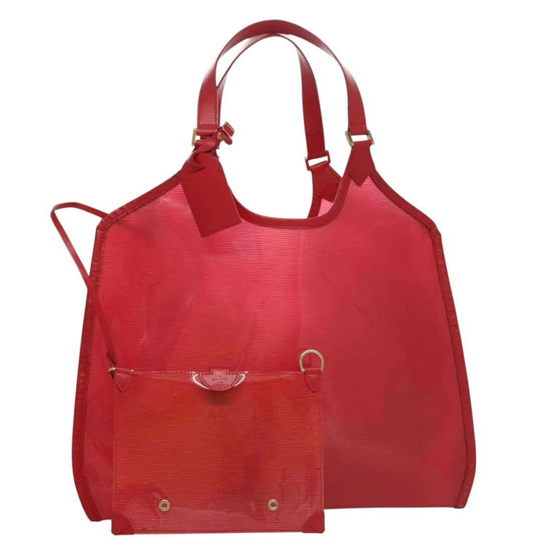 Louis Vuitton Epi Plage Via vinyl tote M92152 with pouch and name tag: Louis Vuitton Epi Plage Via vinyl tote M92152 with pouch and name tag This Louis Vuitton Epi Plage Via handbag features a striking red grenadine color and is crafted from durable vinyl. Designed for w