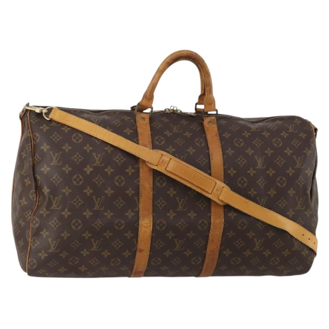 Louis Vuitton M41414 Keepall Bandouliere 55 Monogram Boston Bag: Louis Vuitton M41414 Keepall Bandouliere 55 Monogram Boston Bag Louis Vuitton Keepall Bandouliere 55 Boston bag in Monogram canvas with a detachable shoulder strap. Made in France, this heavily used b