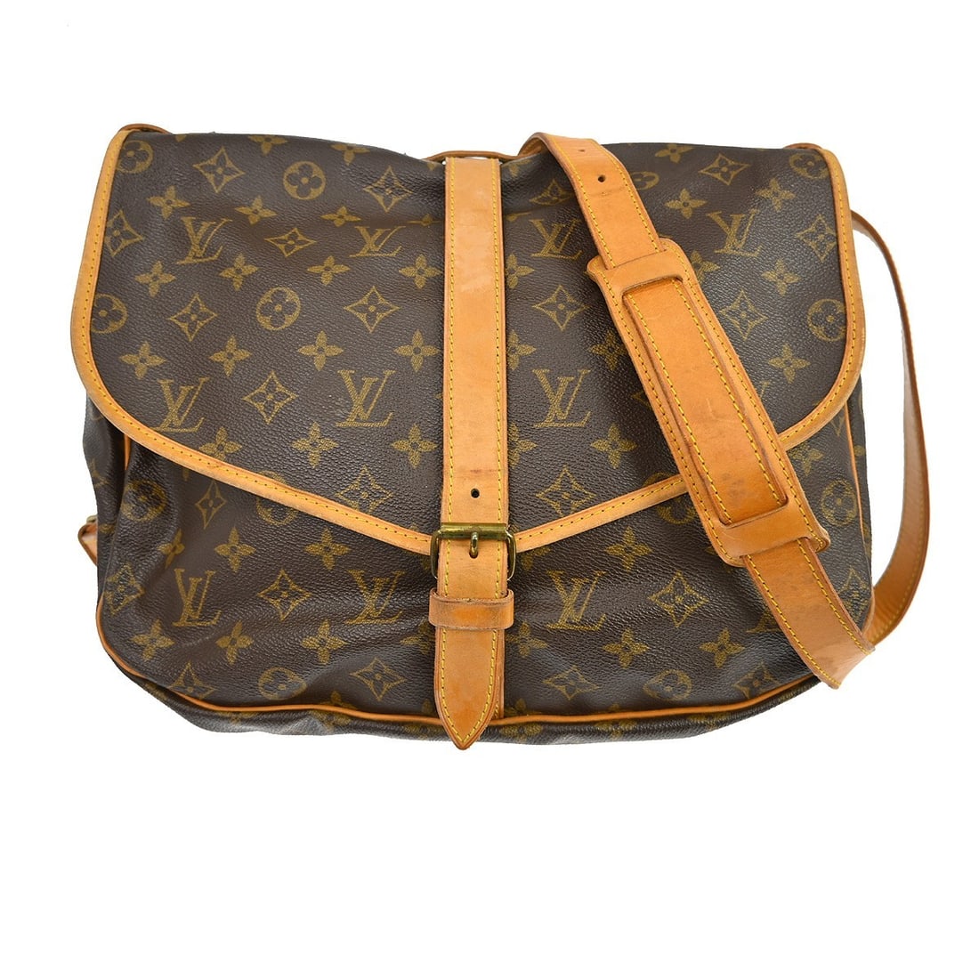 Louis Vuitton Saumur Unisex Brown Canvas Shoulder Bag: Louis Vuitton Saumur Unisex Brown Canvas Shoulder Bag Louis Vuitton Saumur monogram shoulder bag in brown canvas with leather trim. This unisex bag is made in France and remains in good condition, sho