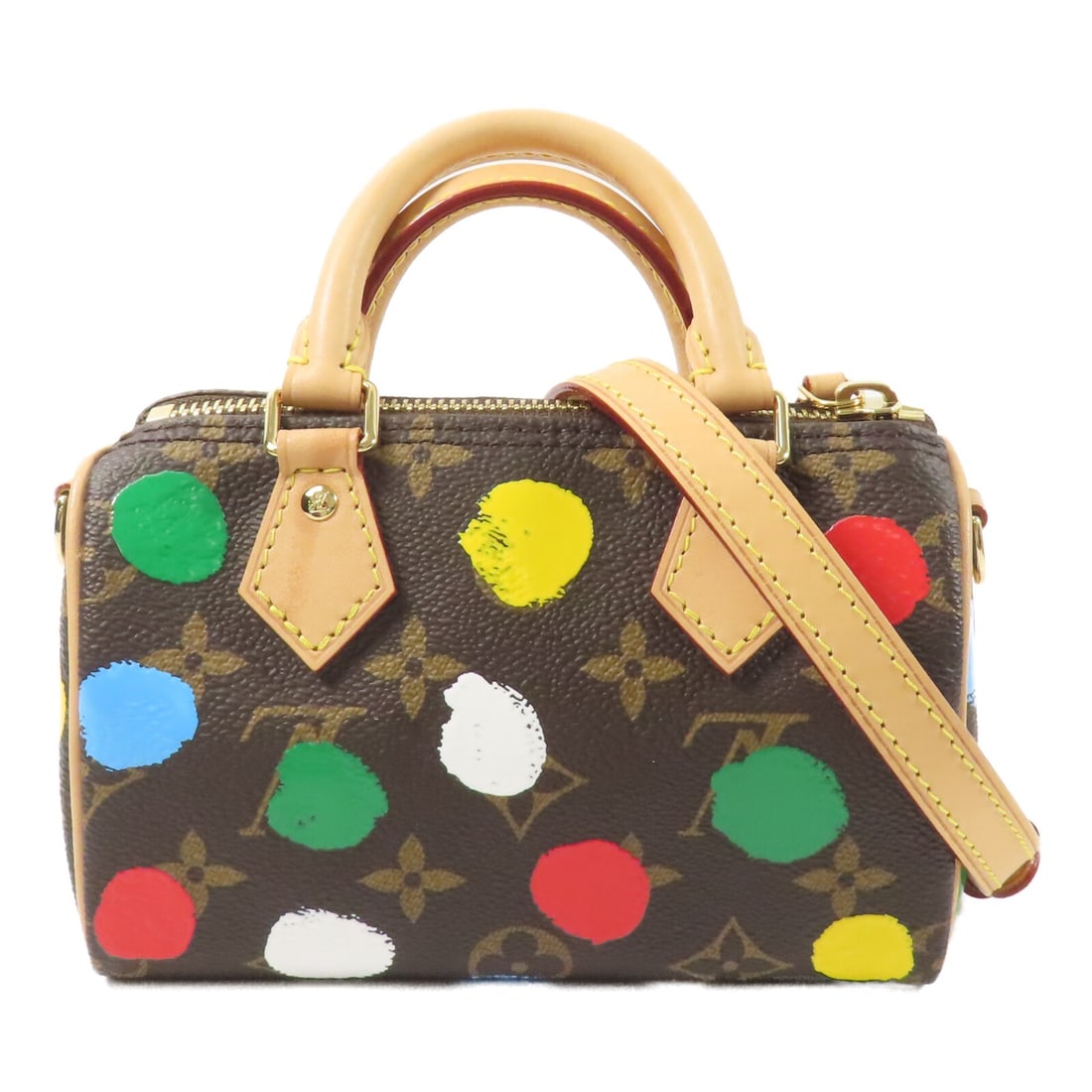 Louis Vuitton M81979 Nano Speedy 2way Shoulder Bag Monogram Multicolor: Louis Vuitton M81979 Nano Speedy 2way Shoulder Bag Monogram Multicolor Louis Vuitton LV x YK Nano Speedy 2-way shoulder bag in multicolor Monogram PVC coated canvas. This women's bag features a compac