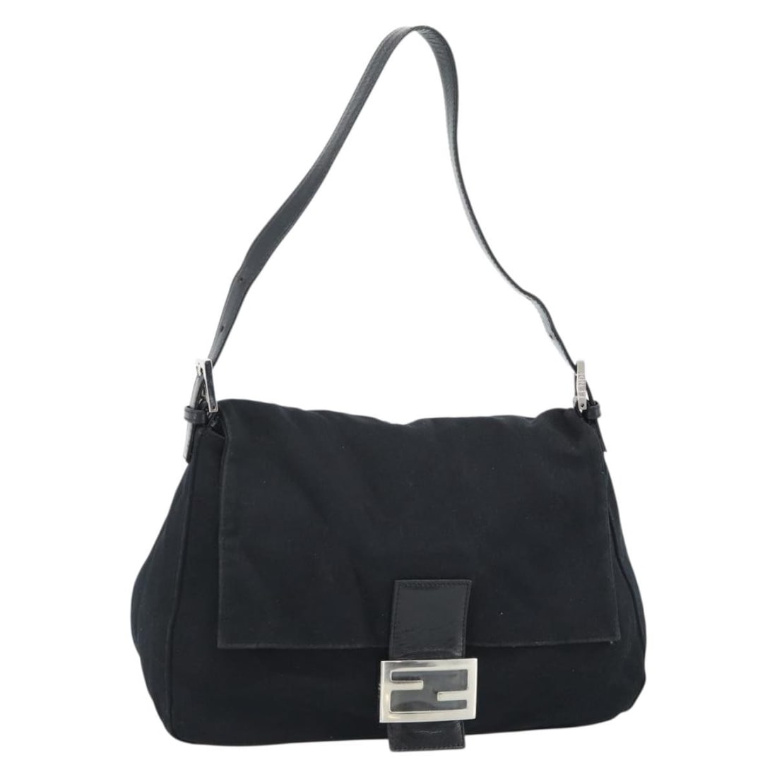 Fendi Mamma Baguette cotton shoulder bag black silver tone: Fendi Mamma Baguette cotton shoulder bag black silver tone Authentic FENDI Mamma Baguette shoulder bag in black cotton jersey with silver-tone accents. This women's shoulder bag is made in Italy and f