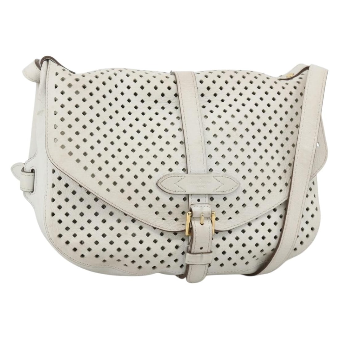 Louis Vuitton Perfo Saumur 30 White Leather Shoulder Bag Pouch M93997: Louis Vuitton Perfo Saumur 30 White Leather Shoulder Bag Pouch M93997 Louis Vuitton Perfo Saumur 30 shoulder bag in white leather. This women's bag includes a pouch and is made in Italy. Condition is 