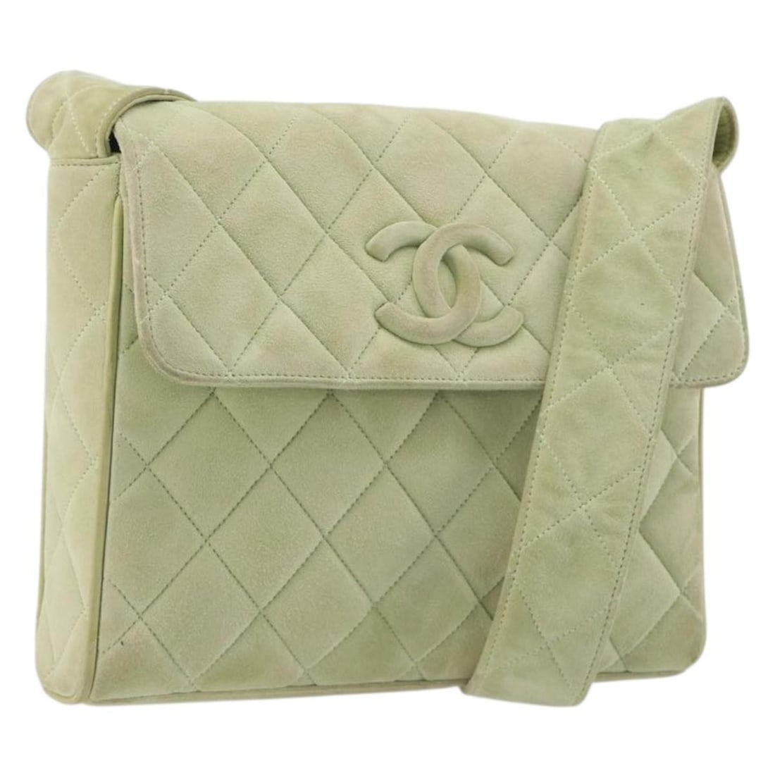 CHANEL CC Matelasse Green Suede Shoulder Bag Gold Tone: CHANEL CC Matelasse Green Suede Shoulder Bag Gold Tone Chanel Matelasse shoulder bag in green suede with gold tone CC detailing. Made in France, this women's shoulder bag is offered without the origin