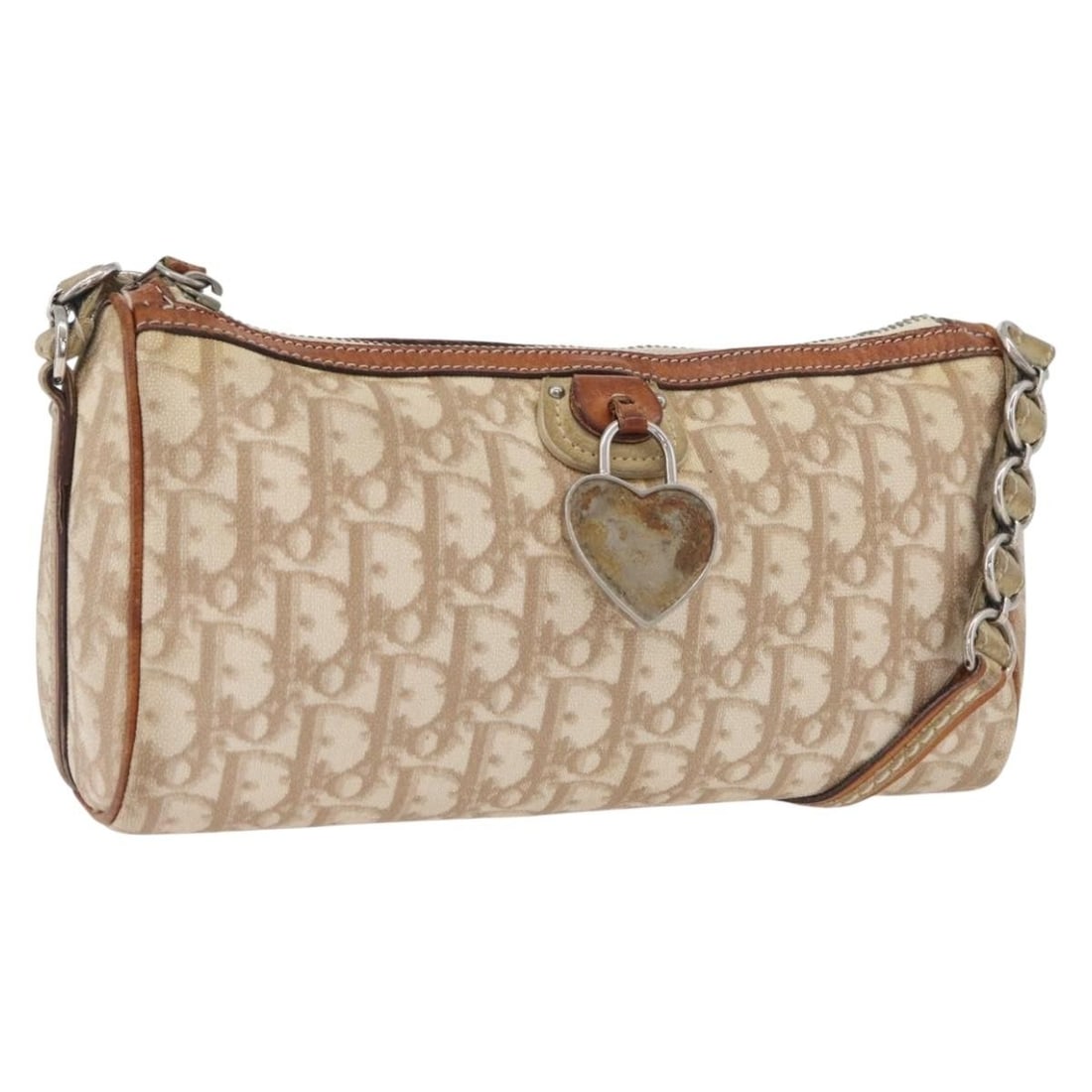 Christian Dior Romantic Chain Shoulder Bag Trotter PVC Leather Beige Silver: Christian Dior Romantic Chain Shoulder Bag Trotter PVC Leather Beige Silver Christian Dior Trotter Romantic chain shoulder bag in beige and silver PVC leather with Trotter canvas. Made in Italy, this 