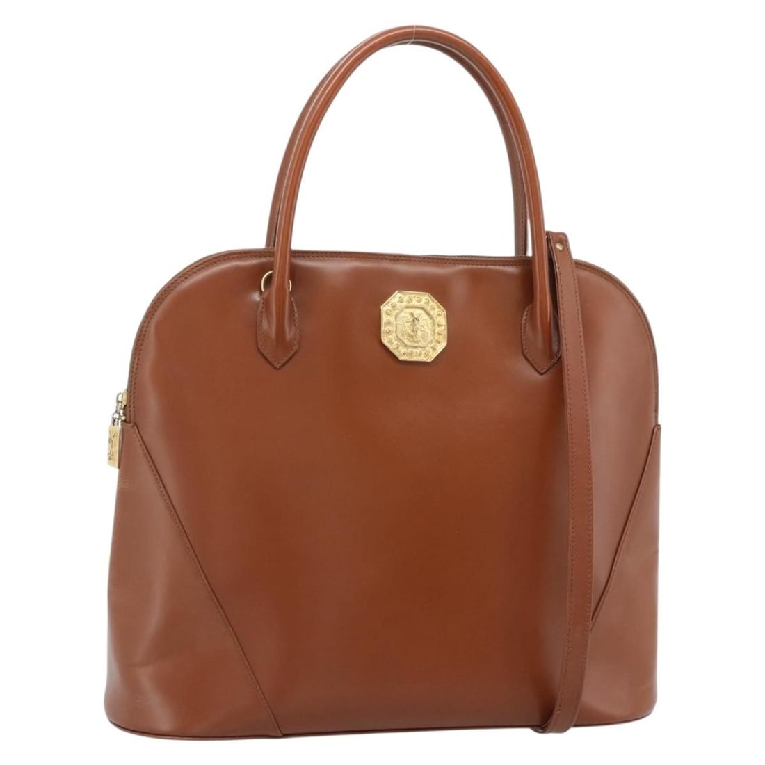 Saint Laurent Brown Leather 2way Hand Bag with Shoulder Strap: Saint Laurent Brown Leather 2way Hand Bag with Shoulder Strap Saint Laurent 2-way handbag in brown leather with gold-tone accents. Made in France, this women's bag includes a shoulder strap for hand o