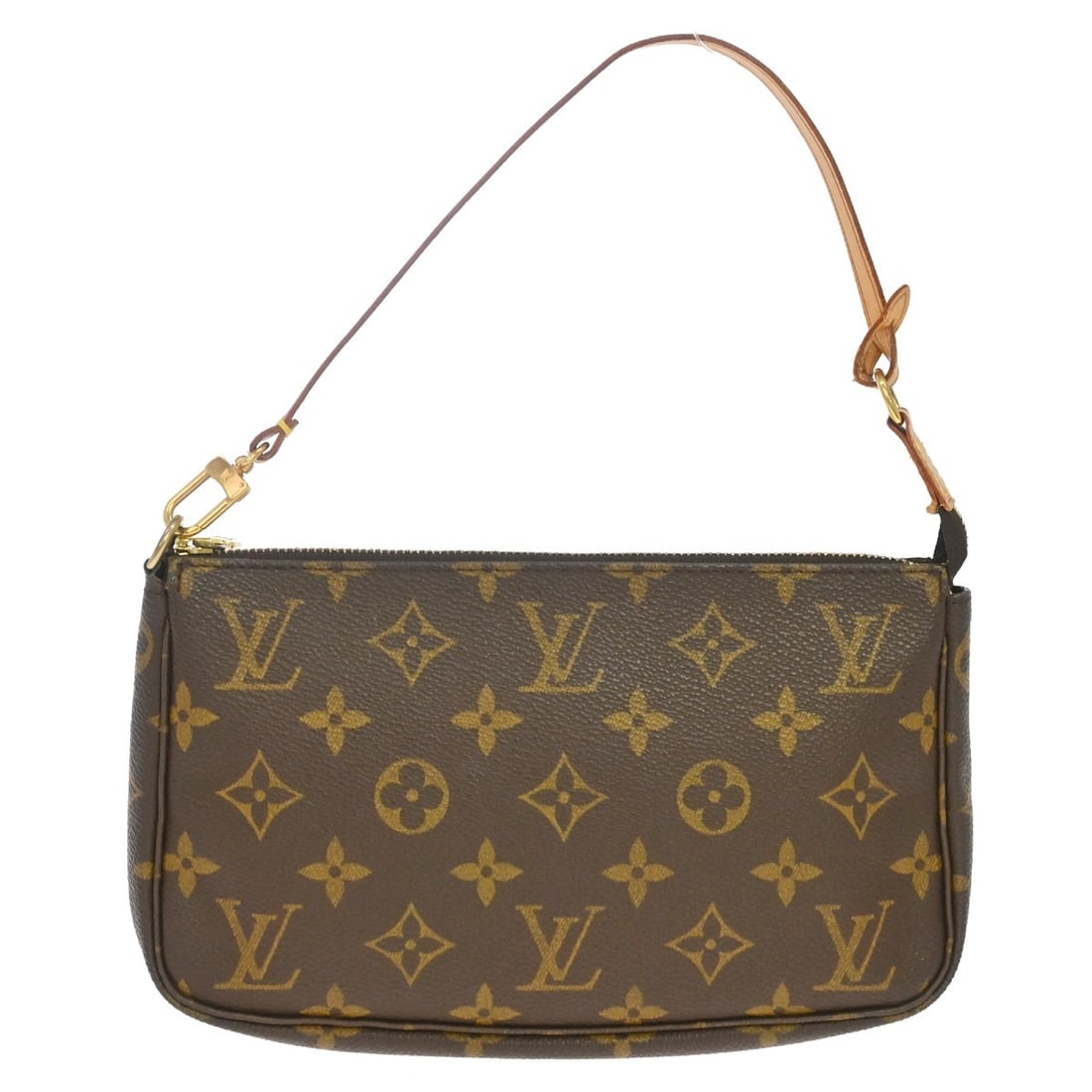Louis Vuitton M51980 Pochette Accessoires Monogram Canvas Pouch: Louis Vuitton M51980 Pochette Accessoires Monogram Canvas Pouch Louis Vuitton Pochette Accessoires handbag in brown monogram canvas and leather with a zip closure and top handle. This vintage pouch-st
