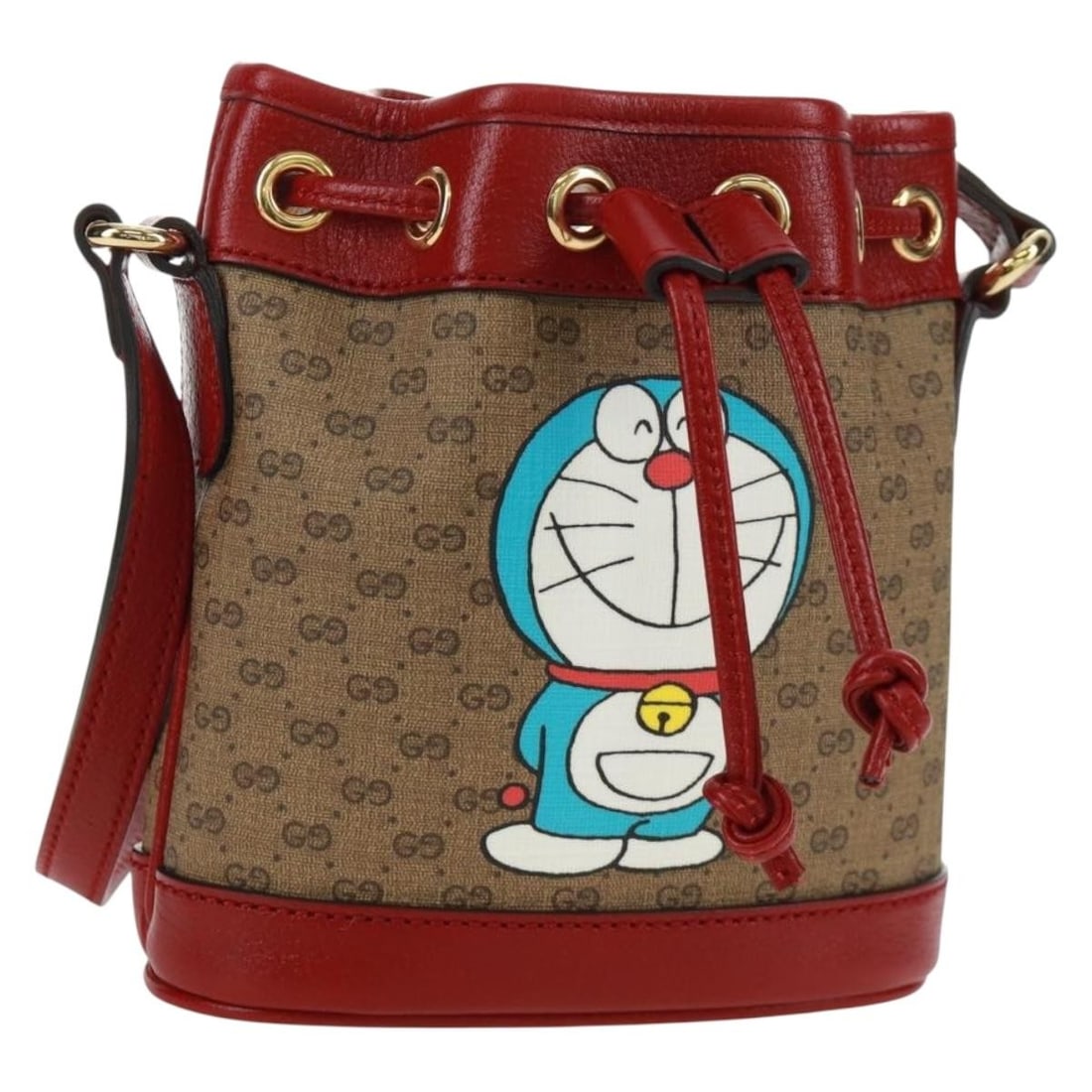 Gucci Doraemon 647801 shoulder bag Micro GG Supreme beige gold: Gucci Doraemon 647801 shoulder bag Micro GG Supreme beige gold Gucci x Doraemon shoulder bag in beige and gold Micro GG Supreme with PVC leather construction. Made in Italy, this women's bag includes 