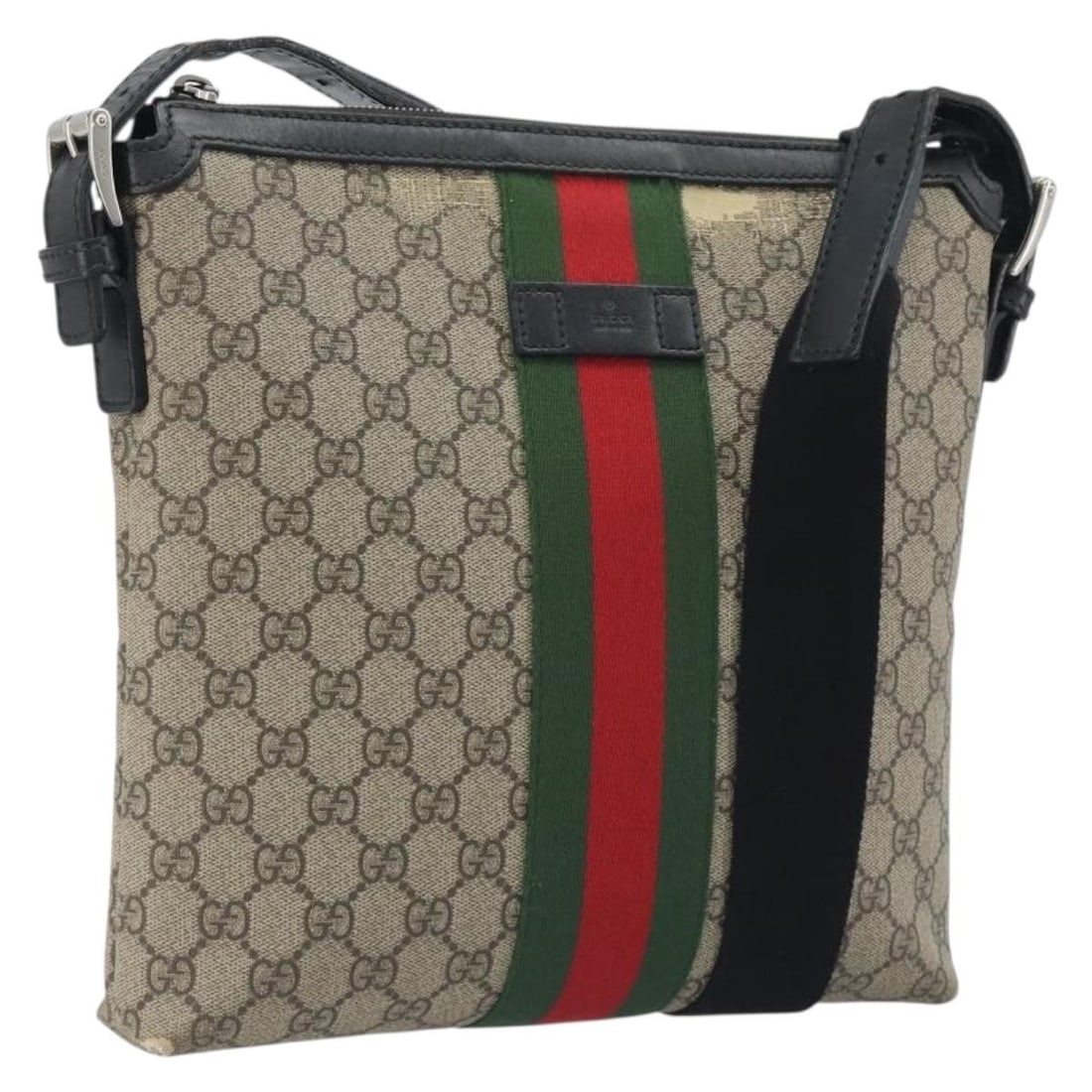 Gucci 337111 Sherry Line GG Canvas Shoulder Bag Beige Silver: Gucci 337111 Sherry Line GG Canvas Shoulder Bag Beige Silver Gucci GG Supreme Web Sherry Line shoulder bag in beige and silver GG canvas. This women's shoulder bag is made in Italy and includes only t