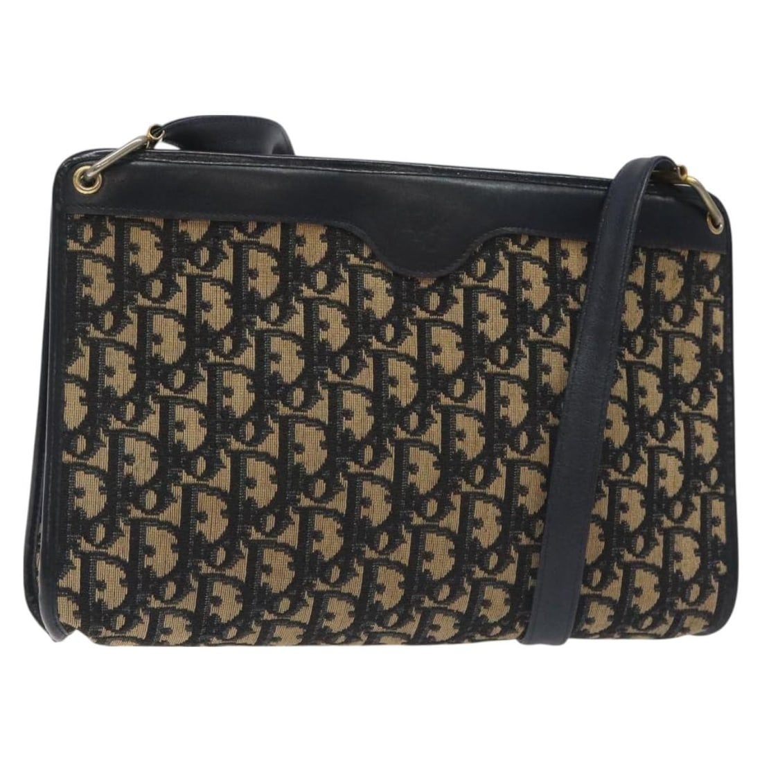 Dior Trotter Canvas Navy Gold Shoulder Bag: Dior Trotter Canvas Navy Gold Shoulder Bag This Christian Dior shoulder bag is crafted from signature Trotter canvas in navy and gold tones. Made in France, it features a classic shoulder strap with a