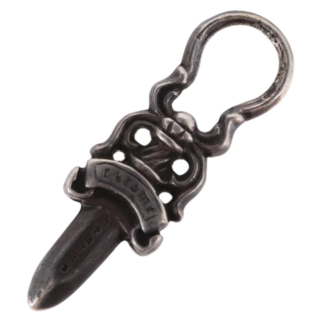 Chrome Hearts AG925 Silver Dagger Pendant Charm Top: Chrome Hearts AG925 Silver Dagger Pendant Charm Top Authentic Chrome Hearts dagger charm pendant top in silver. This women s pendant top shows visible wear from use, including surface scratches and da