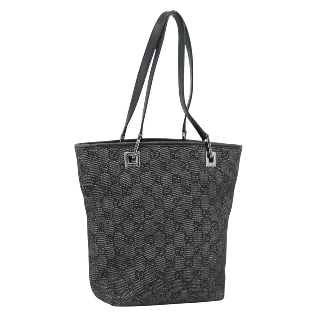 GUCCI 31244 GG Canvas Tote Handbag Black Silver: GUCCI 31244 GG Canvas Tote Handbag Black Silver A Gucci tote bag crafted in GG Canvas with a black and silver colorway. Made in Italy, this women's bag features a handle drop of approximately 7.5 inch