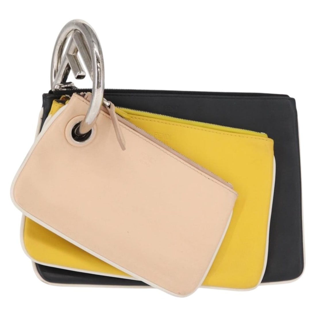 FENDI Triplet Leather Clutch Multicolor Silver Made in Italy: FENDI Triplet Leather Clutch Multicolor Silver Made in Italy Authentic FENDI Triplet clutch bag in multicolor and silver leather. Made in Italy, this women's clutch has a heavily used condition with v