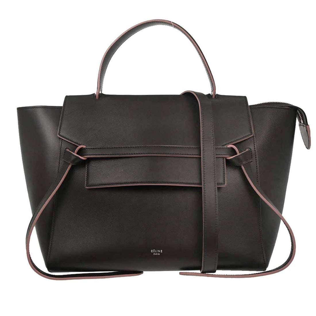 CELINE Belt Bag Medium Dark Gray Leather 2way Handbag Italy: CELINE Belt Bag Medium Dark Gray Leather 2way Handbag Italy Celine Belt Bag in dark gray leather with a top handle and zip closure. This medium 2-way handbag can be carried by hand or worn with the in